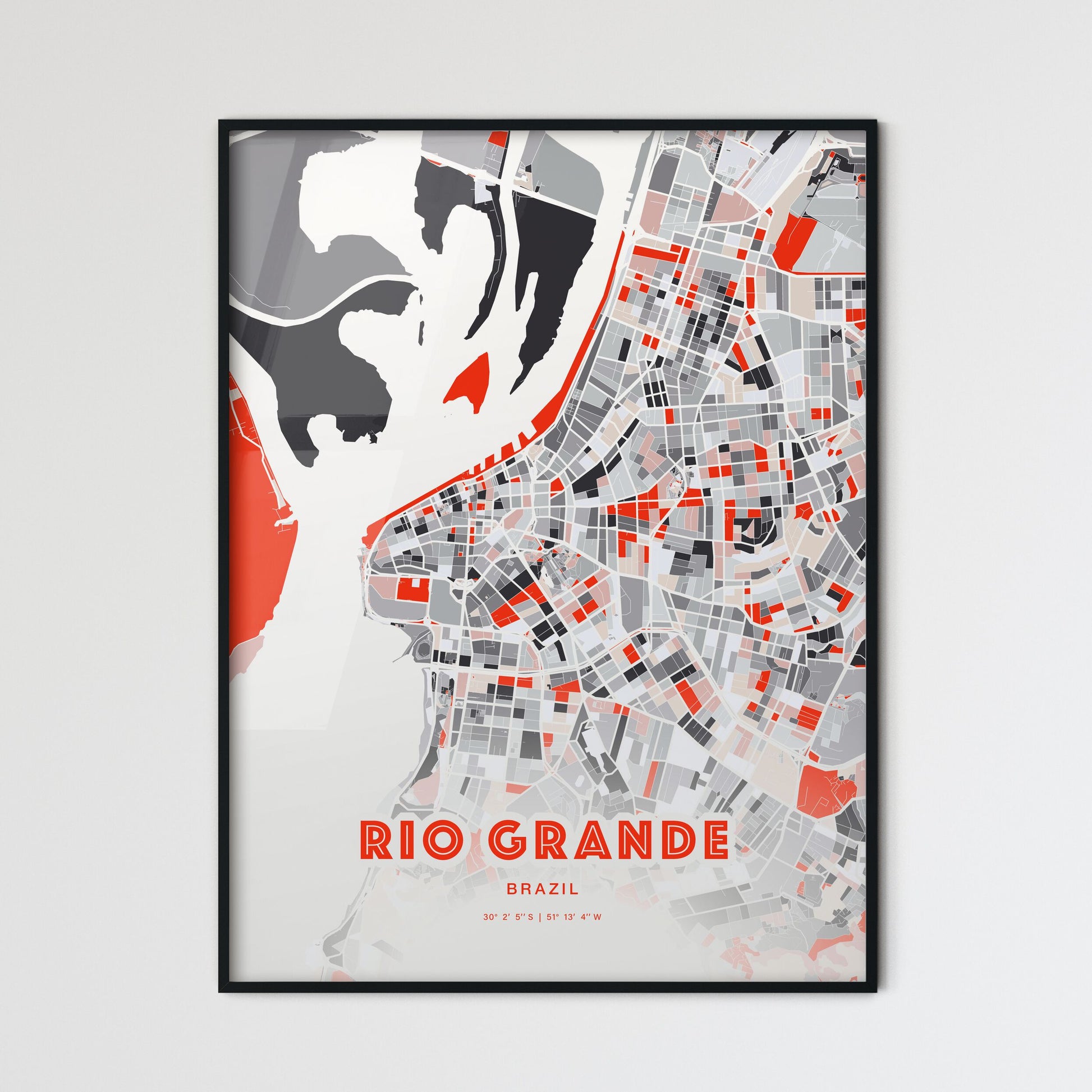 Colorful RIO GRANDE BRAZIL Fine Art Map Modern