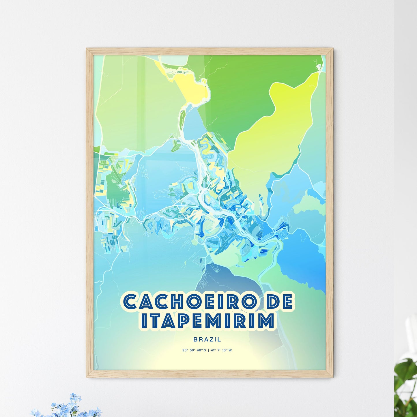 Colorful CACHOEIRO DE ITAPEMIRIM BRAZIL Fine Art Map Cool Blue