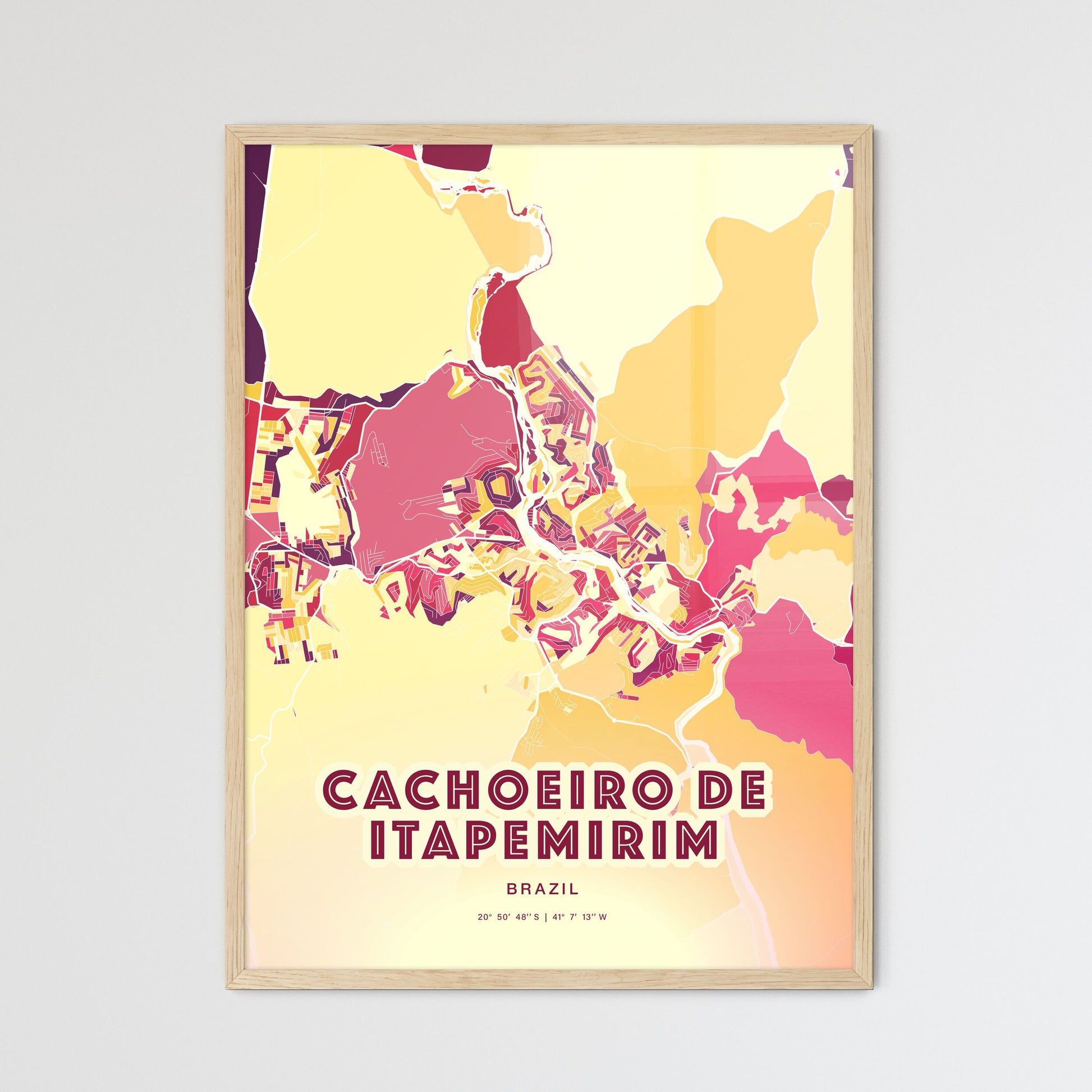 Colorful CACHOEIRO DE ITAPEMIRIM BRAZIL Fine Art Map Hot Red