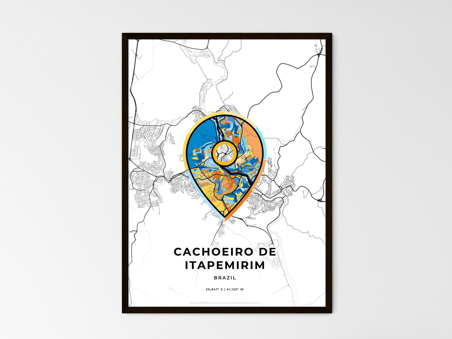 Cachoeiro De Itapemirim Brazil wedding art map with pointer icon