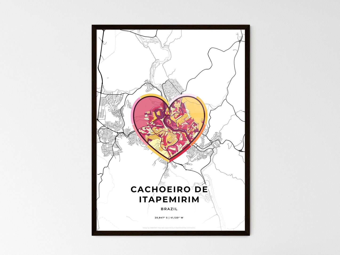 Cachoeiro De Itapemirim Brazil wedding art map with heart icon