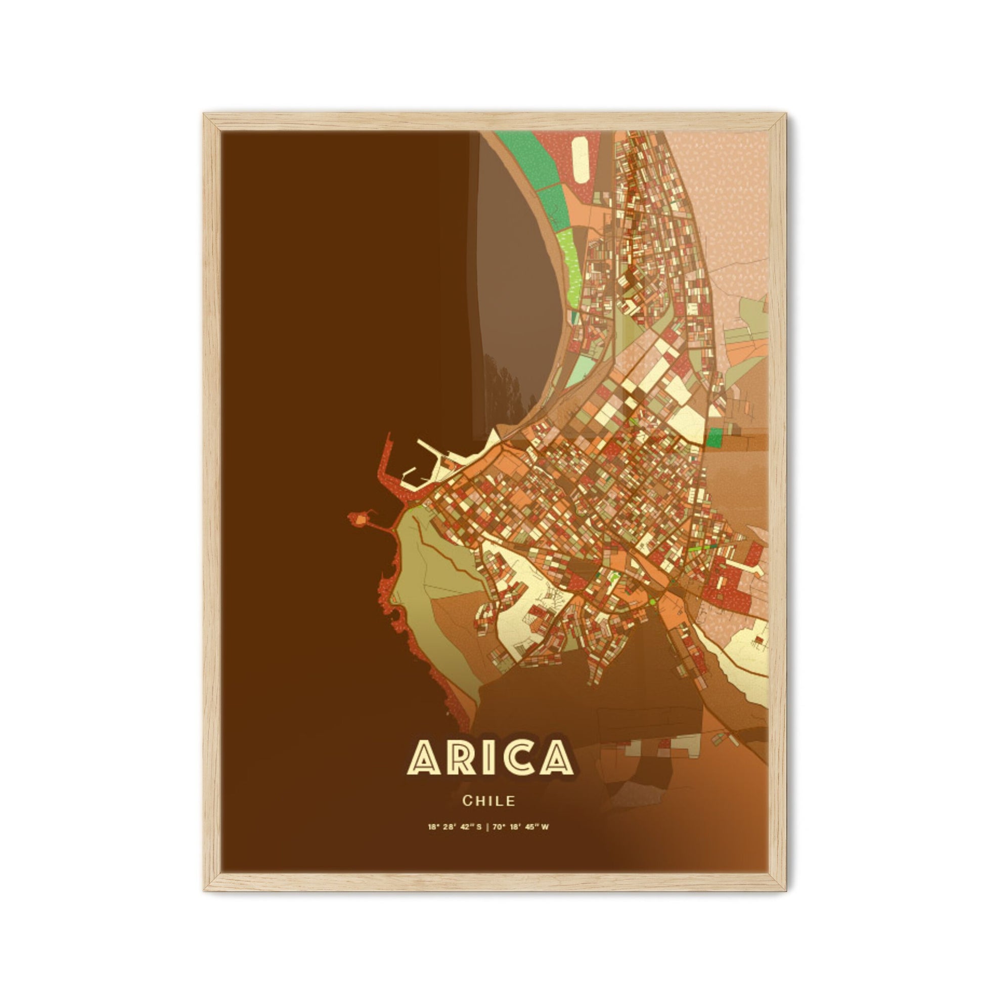 Colorful ARICA CHILE Fine Art Map Farmhouse