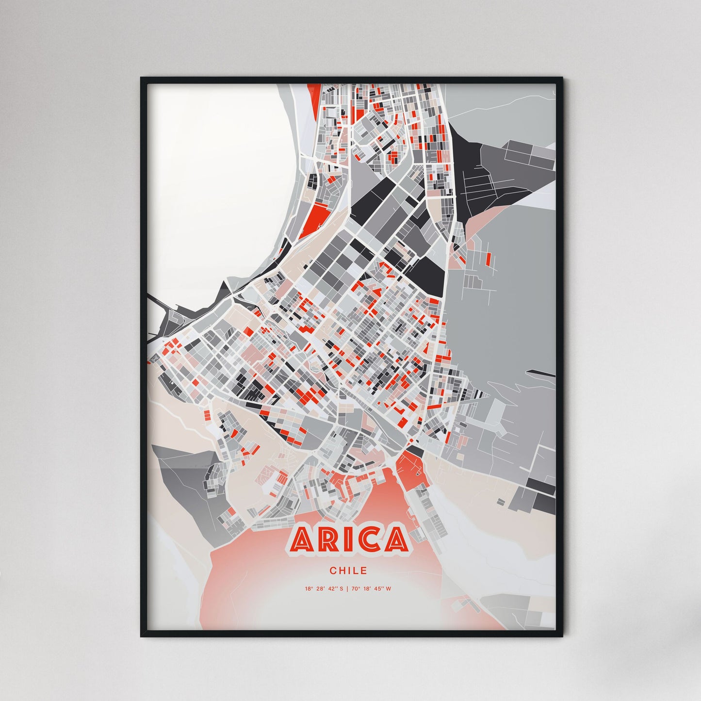 Colorful ARICA CHILE Fine Art Map Modern