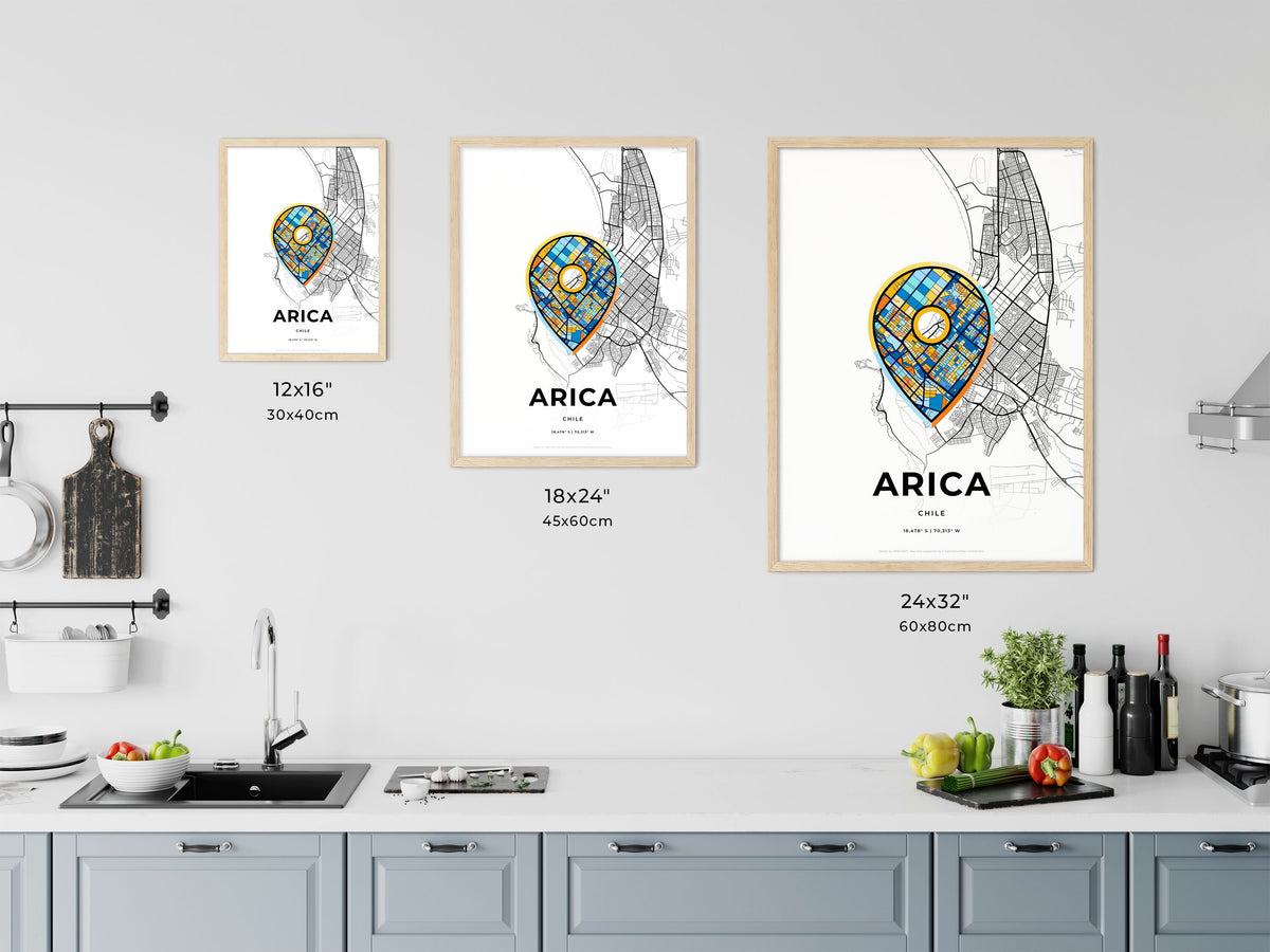 Arica Chile art map size chart