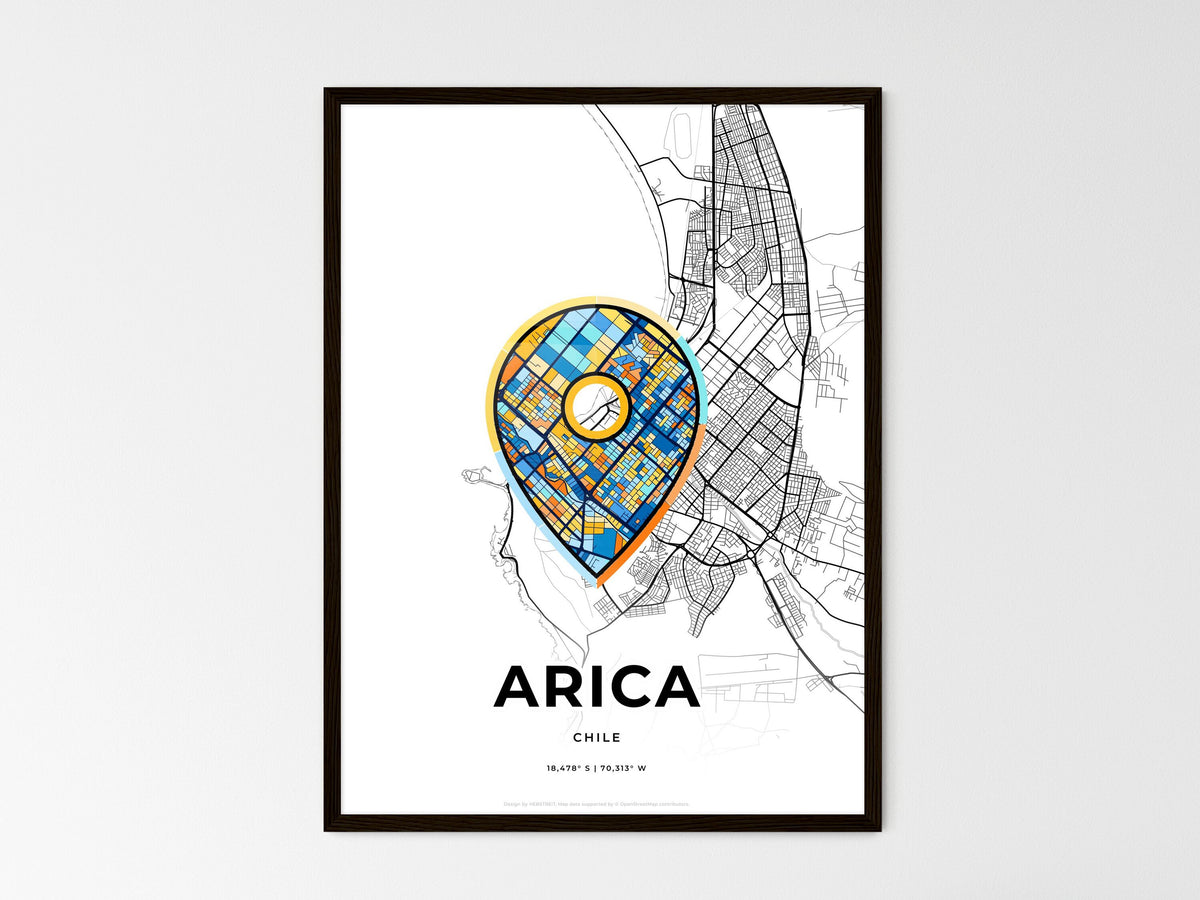 Arica Chile wedding art map with pointer icon