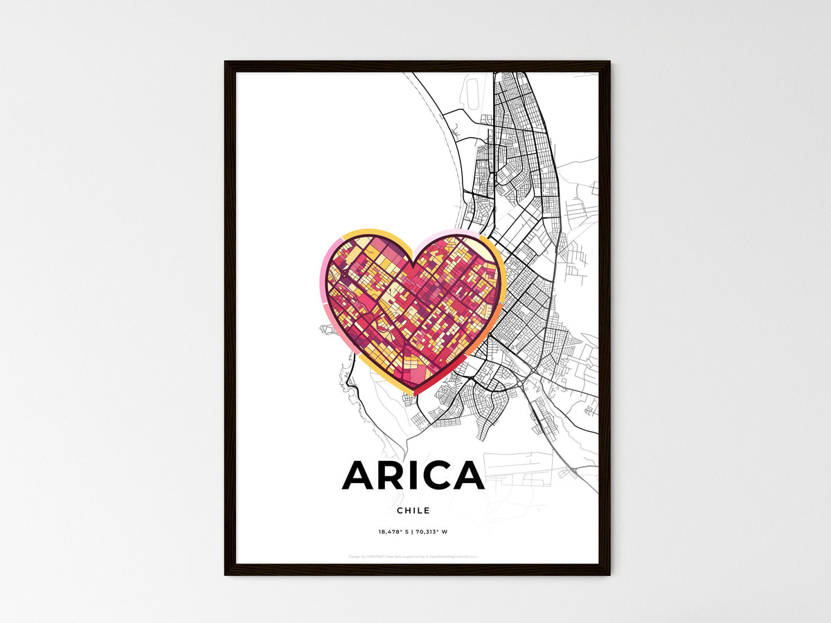 Arica Chile wedding art map with heart icon