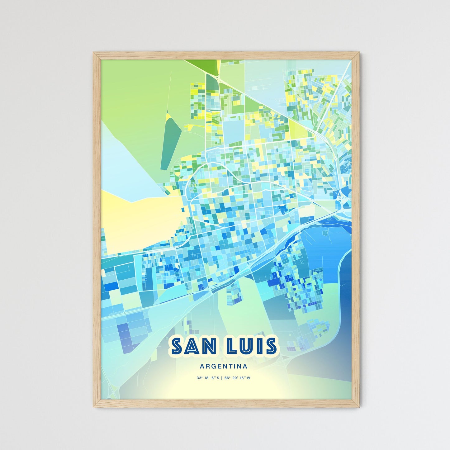 Colorful SAN LUIS ARGENTINA Fine Art Map Cool Blue