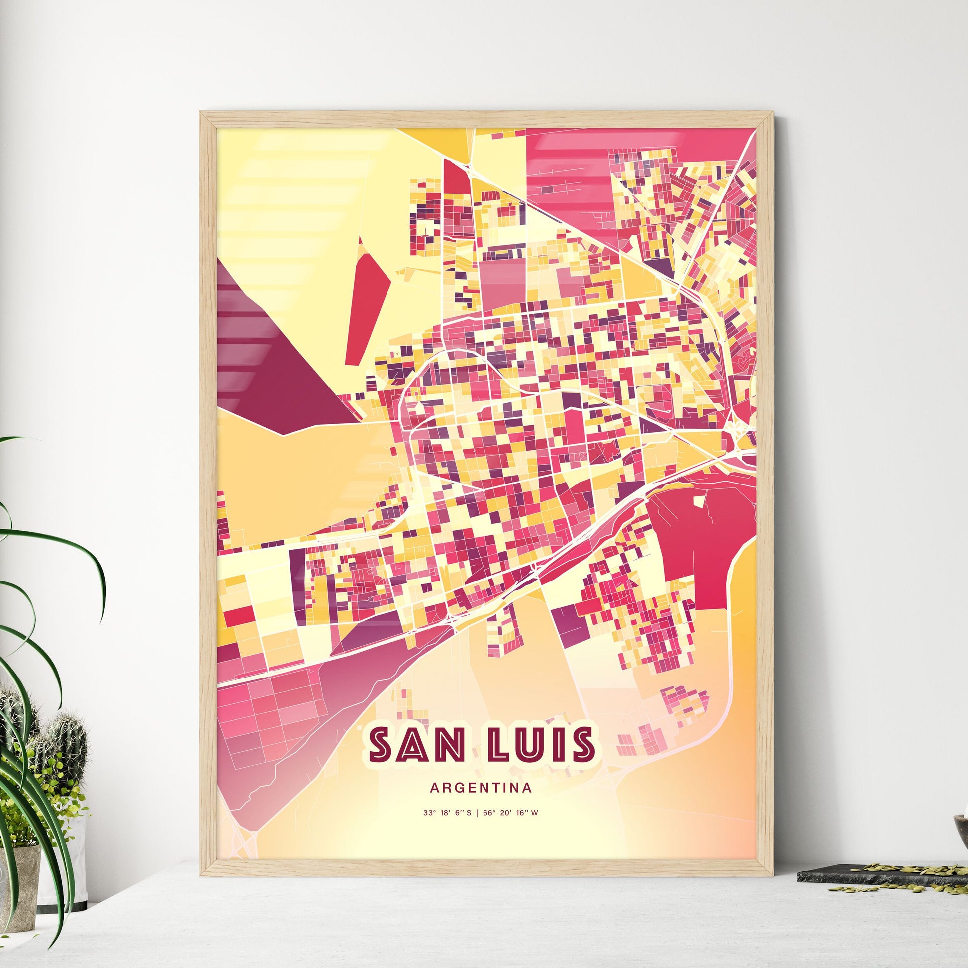 Colorful SAN LUIS ARGENTINA Fine Art Map Hot Red