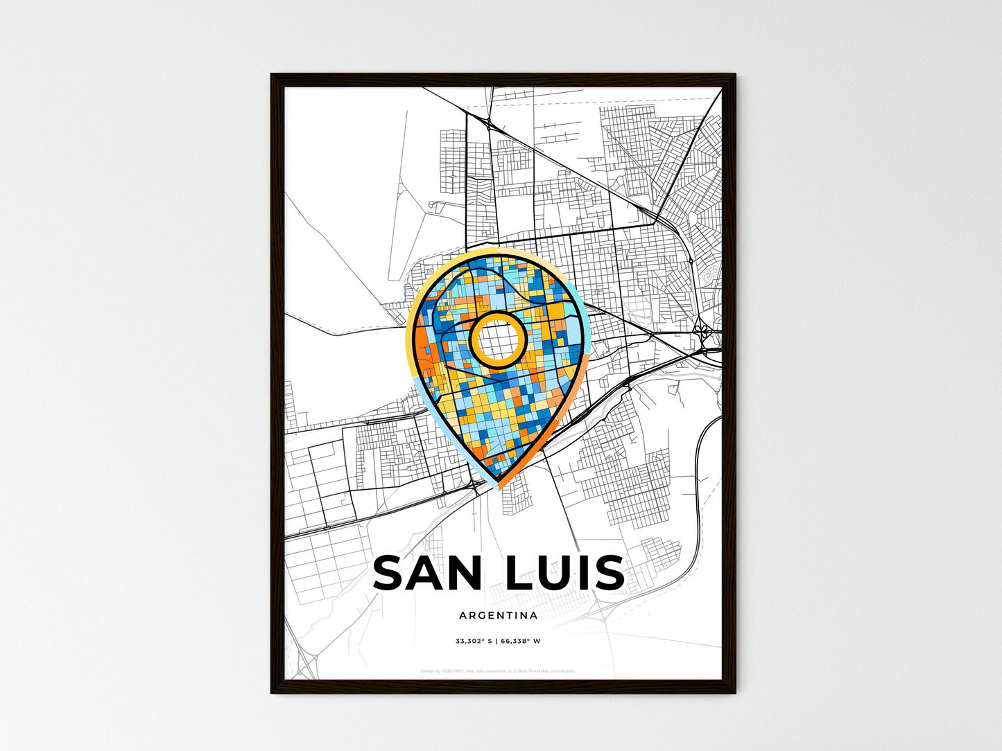 San Luis Argentina wedding art map with pointer icon