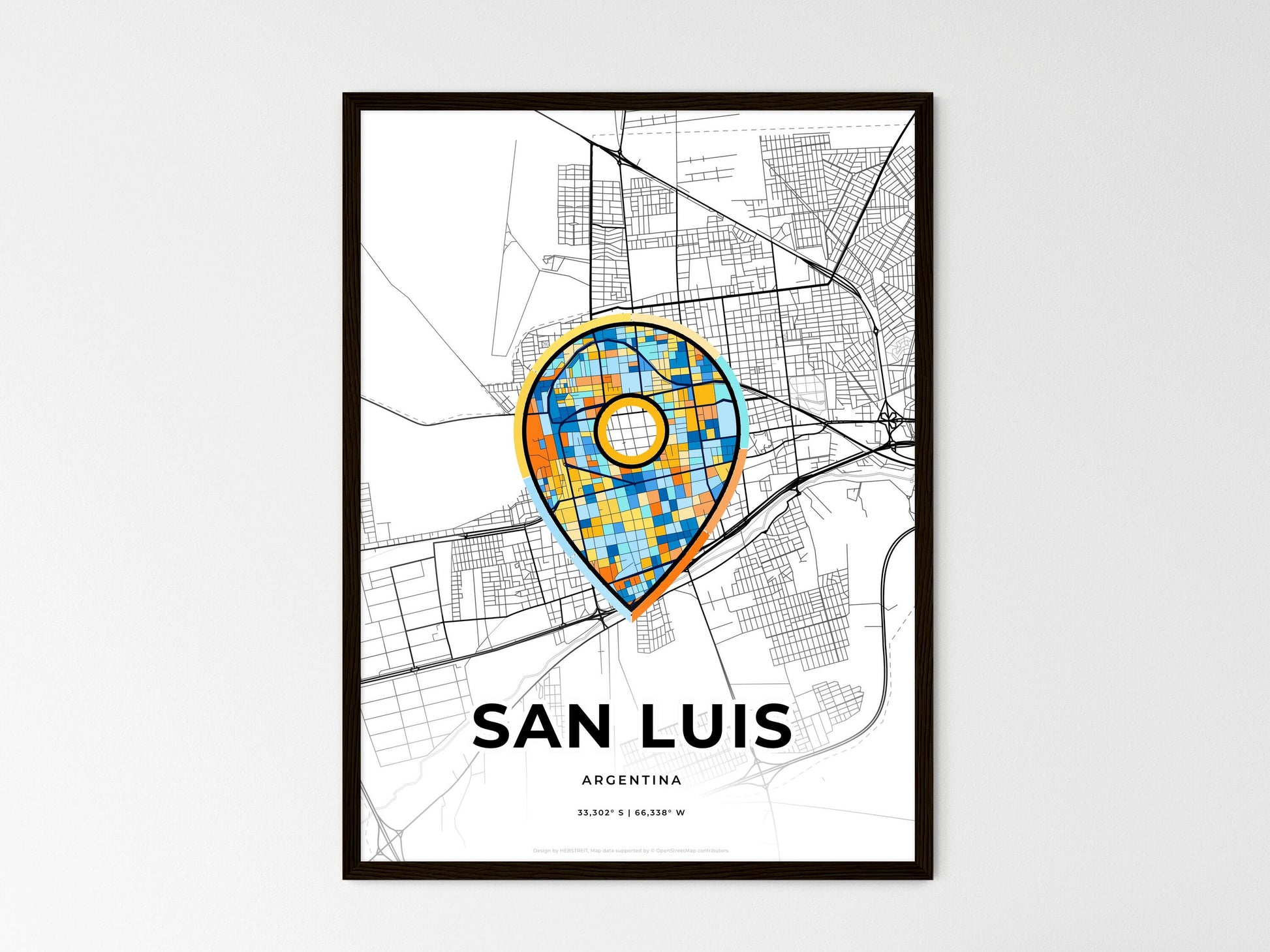 San Luis Argentina wedding art map with pointer icon