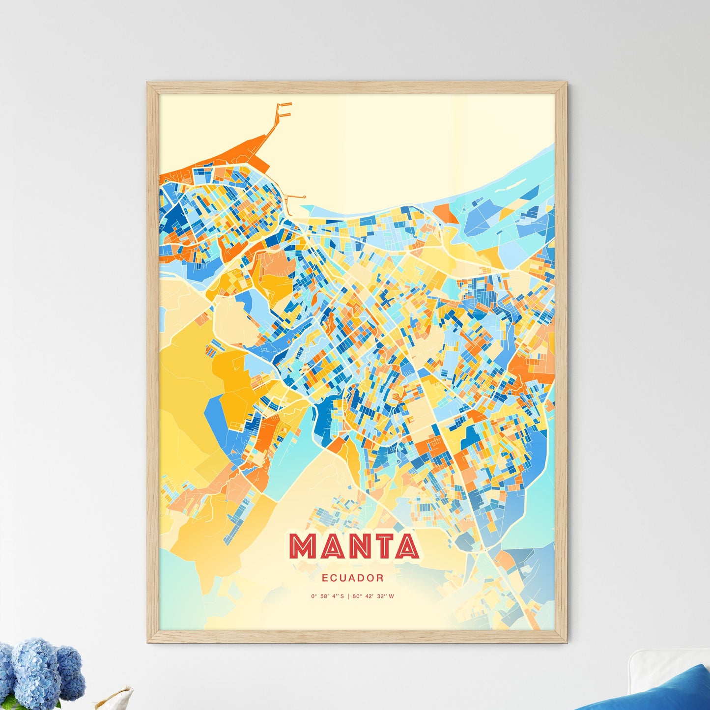 Colorful MANTA ECUADOR Fine Art Map Blue Orange