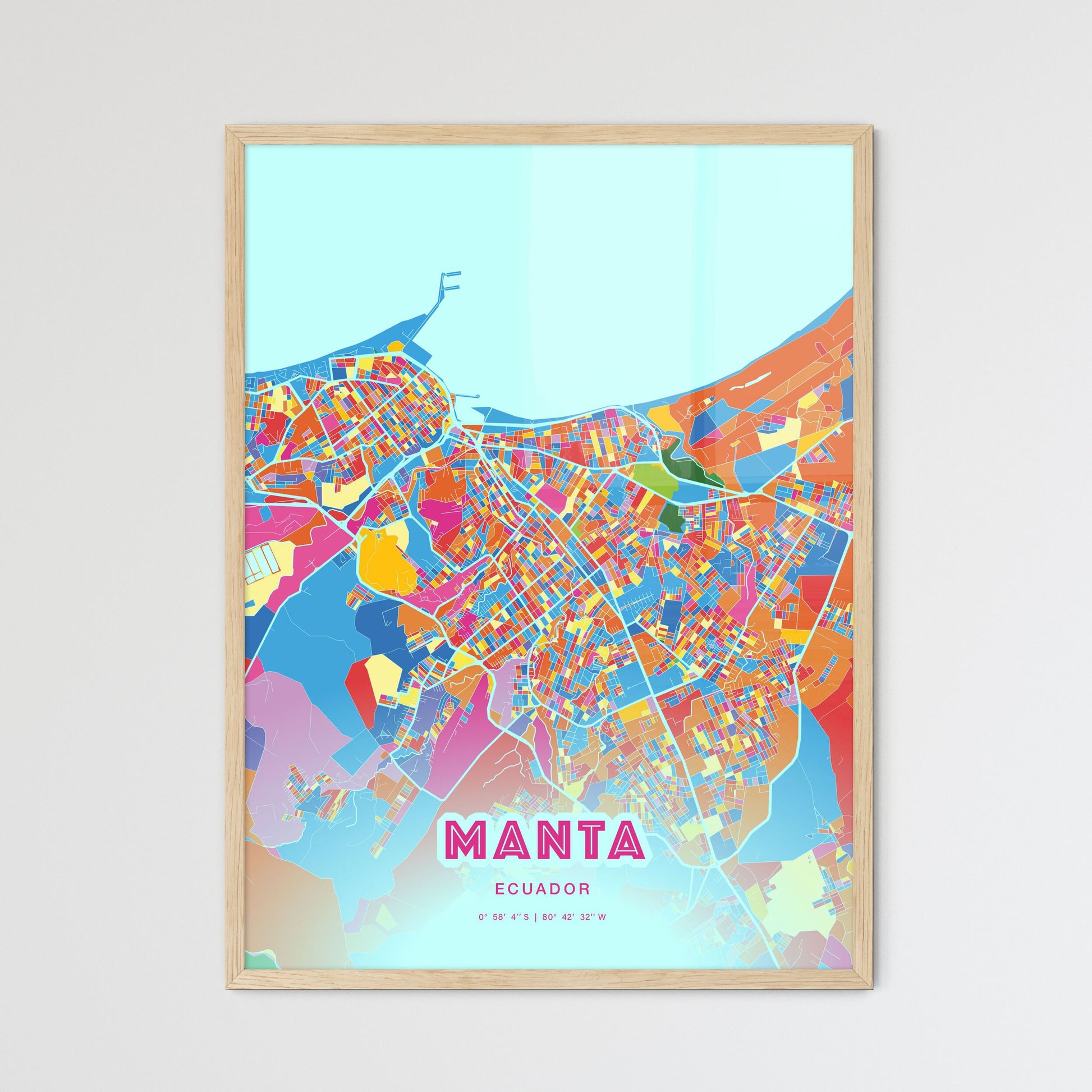 Colorful MANTA ECUADOR Fine Art Map Crazy Colors