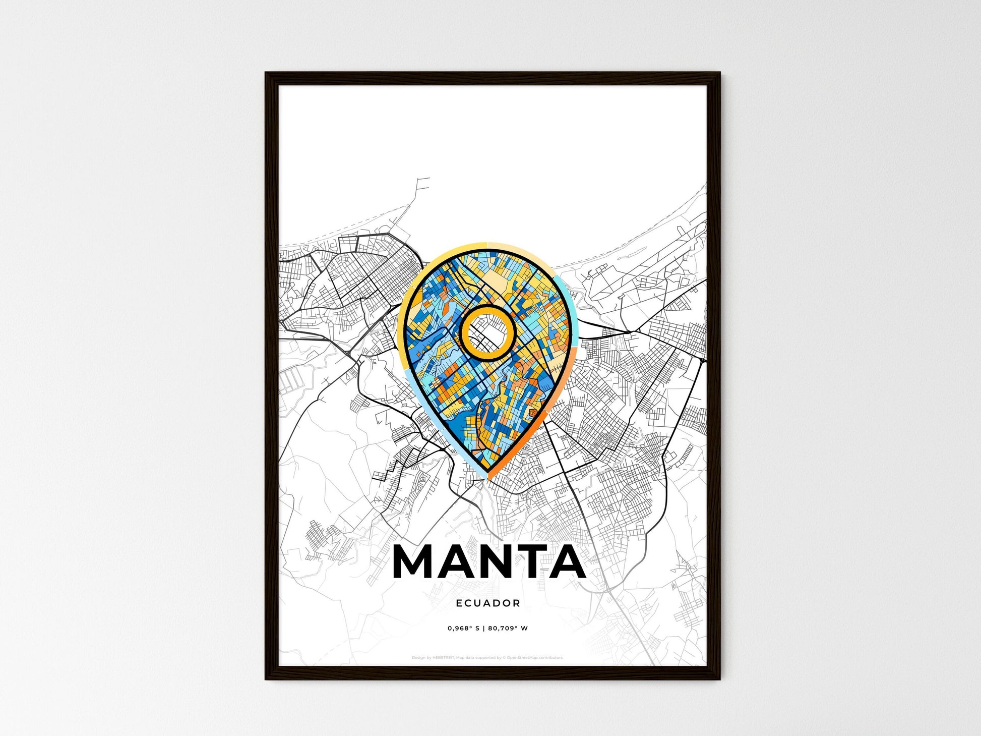 Manta Ecuador wedding art map with pointer icon