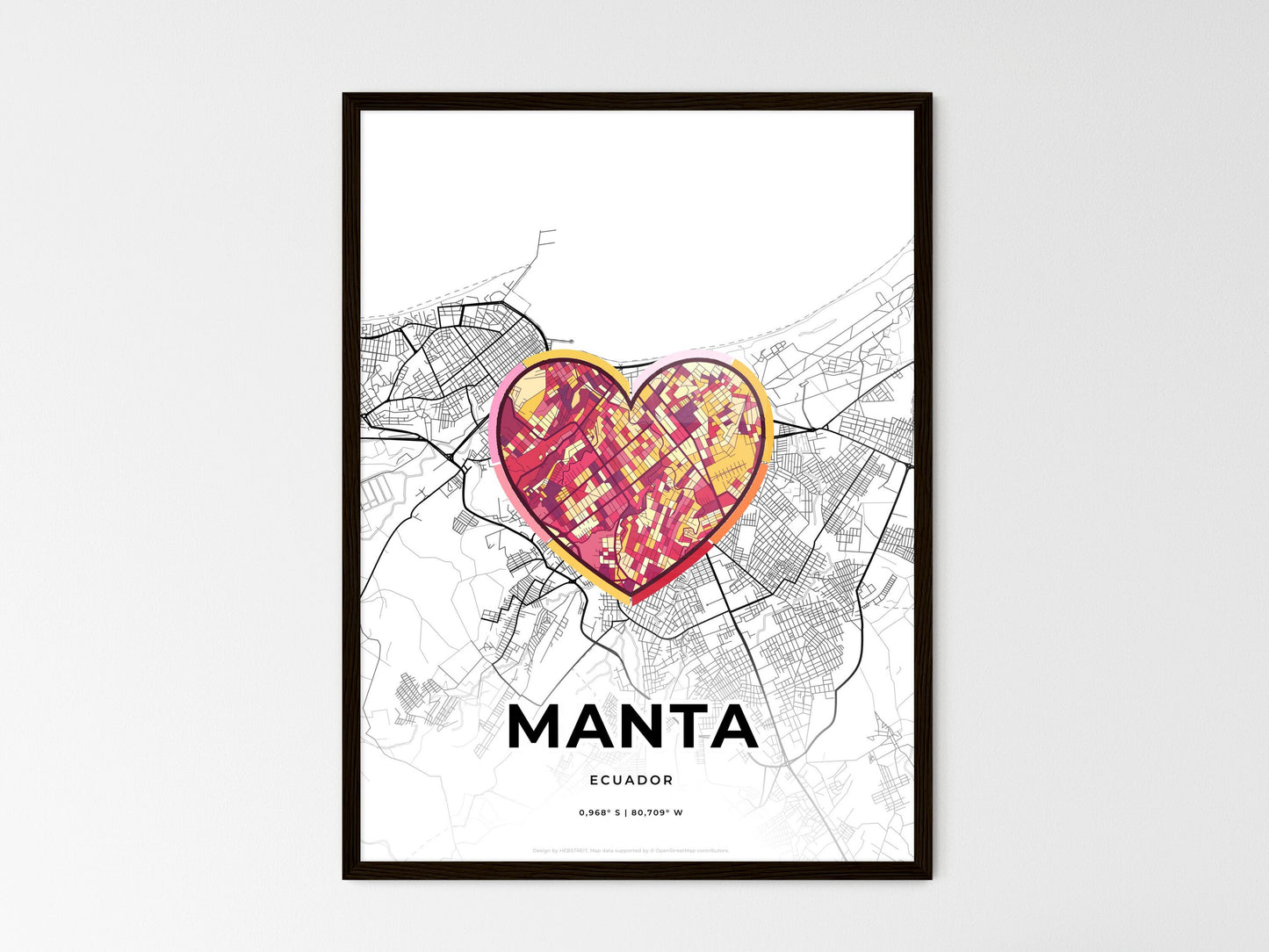 Manta Ecuador wedding art map with heart icon