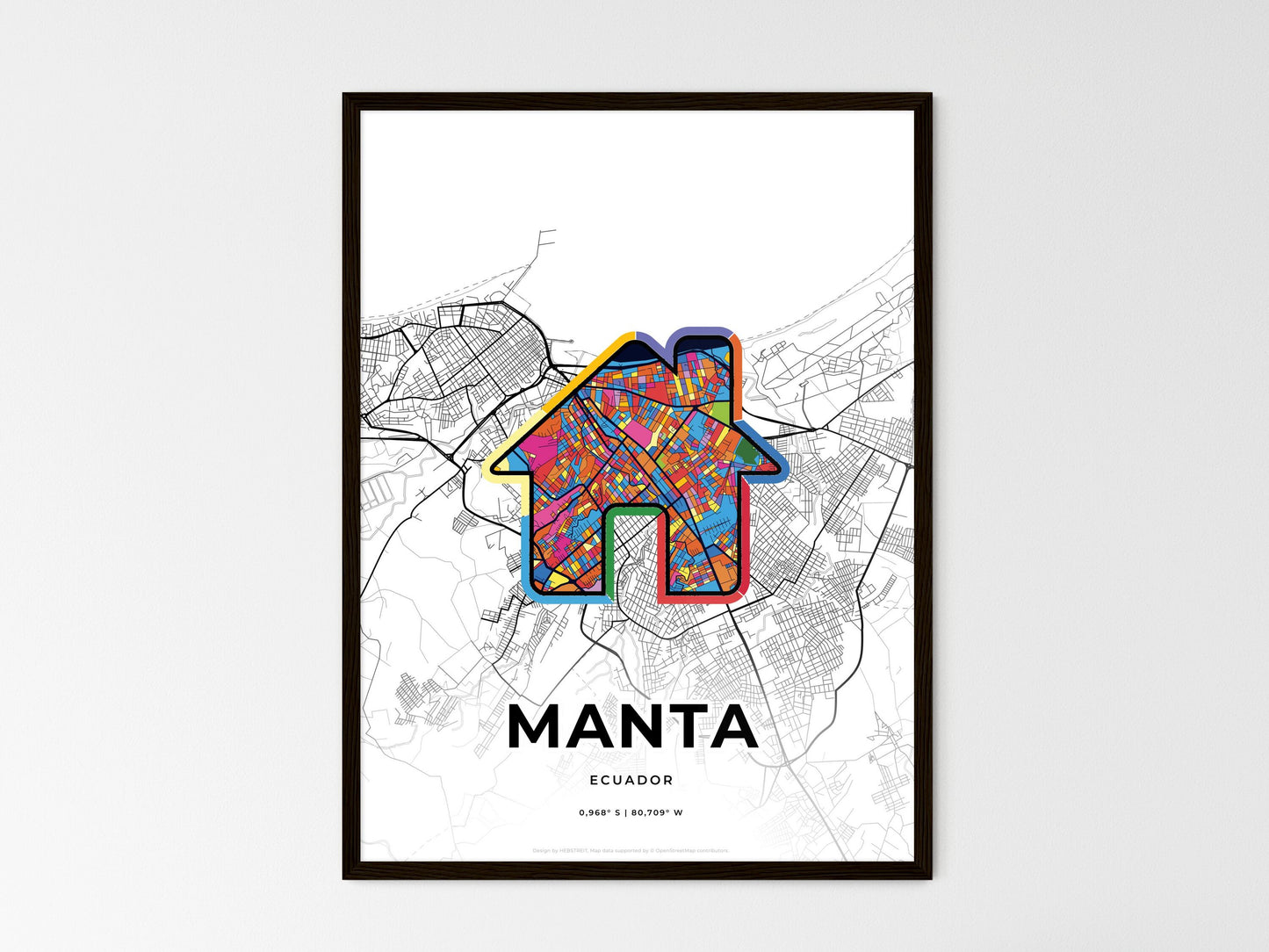 Manta Ecuador wedding art map with home icon