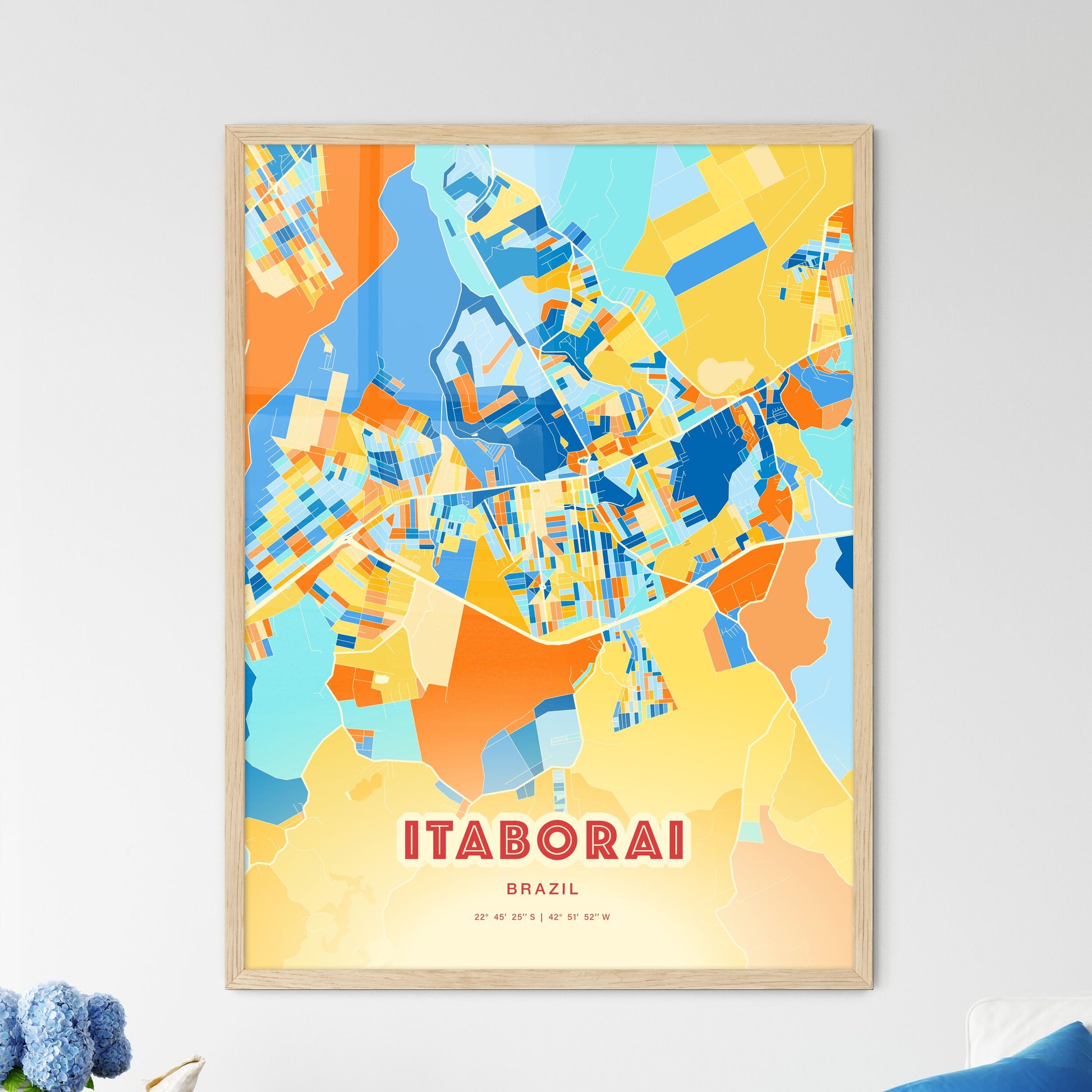 Colorful ITABORAI BRAZIL Fine Art Map Blue Orange