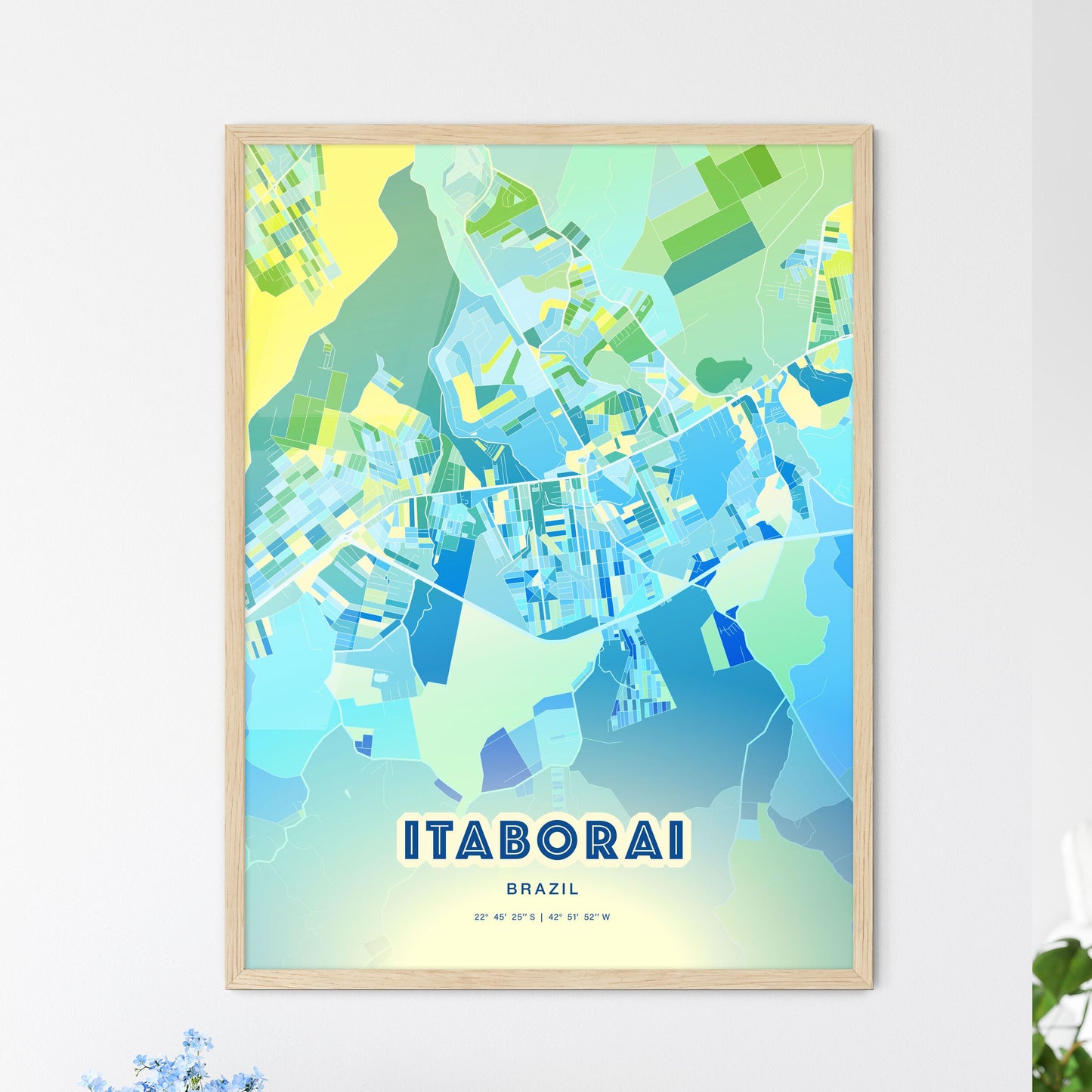 Colorful ITABORAI BRAZIL Fine Art Map Cool Blue