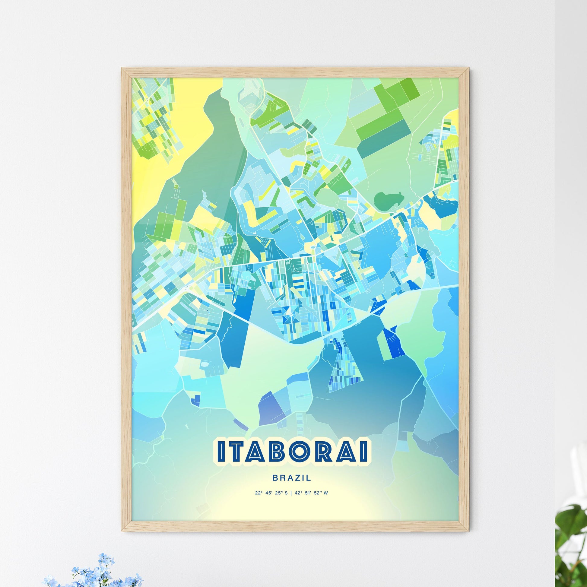 Colorful ITABORAI BRAZIL Fine Art Map Cool Blue