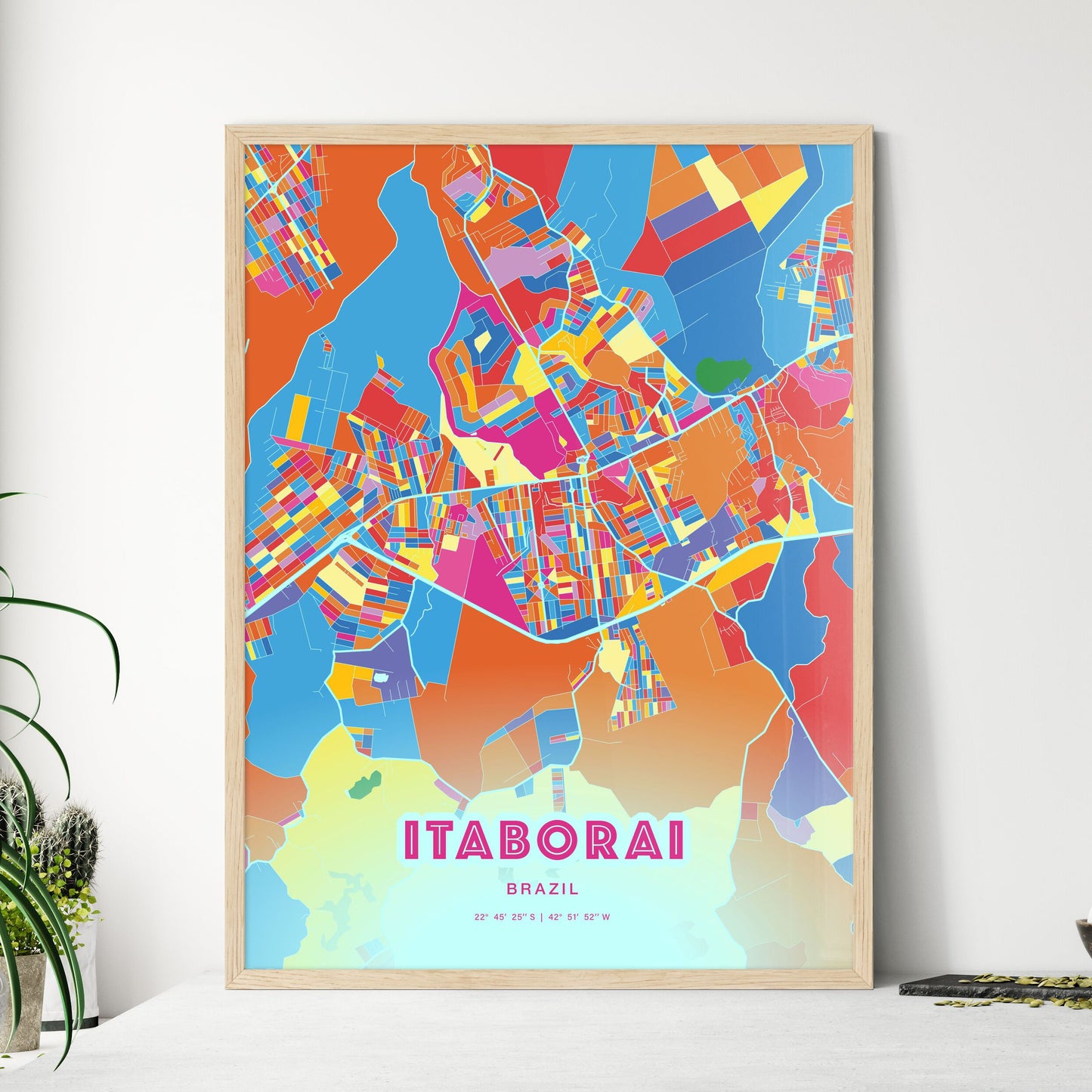 Colorful ITABORAI BRAZIL Fine Art Map Crazy Colors