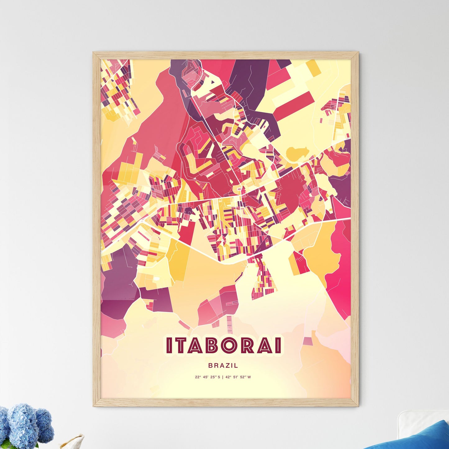 Colorful ITABORAI BRAZIL Fine Art Map Hot Red