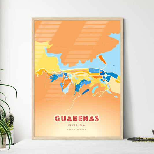 Colorful GUARENAS VENEZUELA Fine Art Map Blue Orange