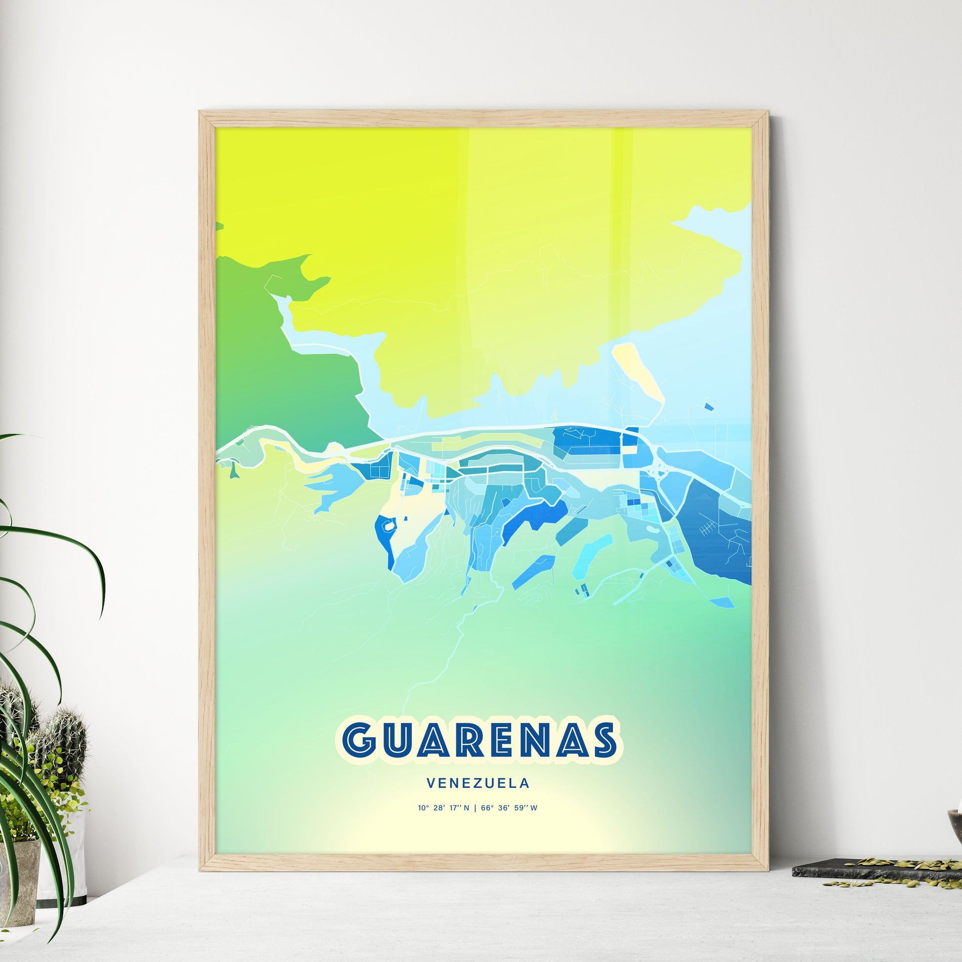 Colorful GUARENAS VENEZUELA Fine Art Map Cool Blue