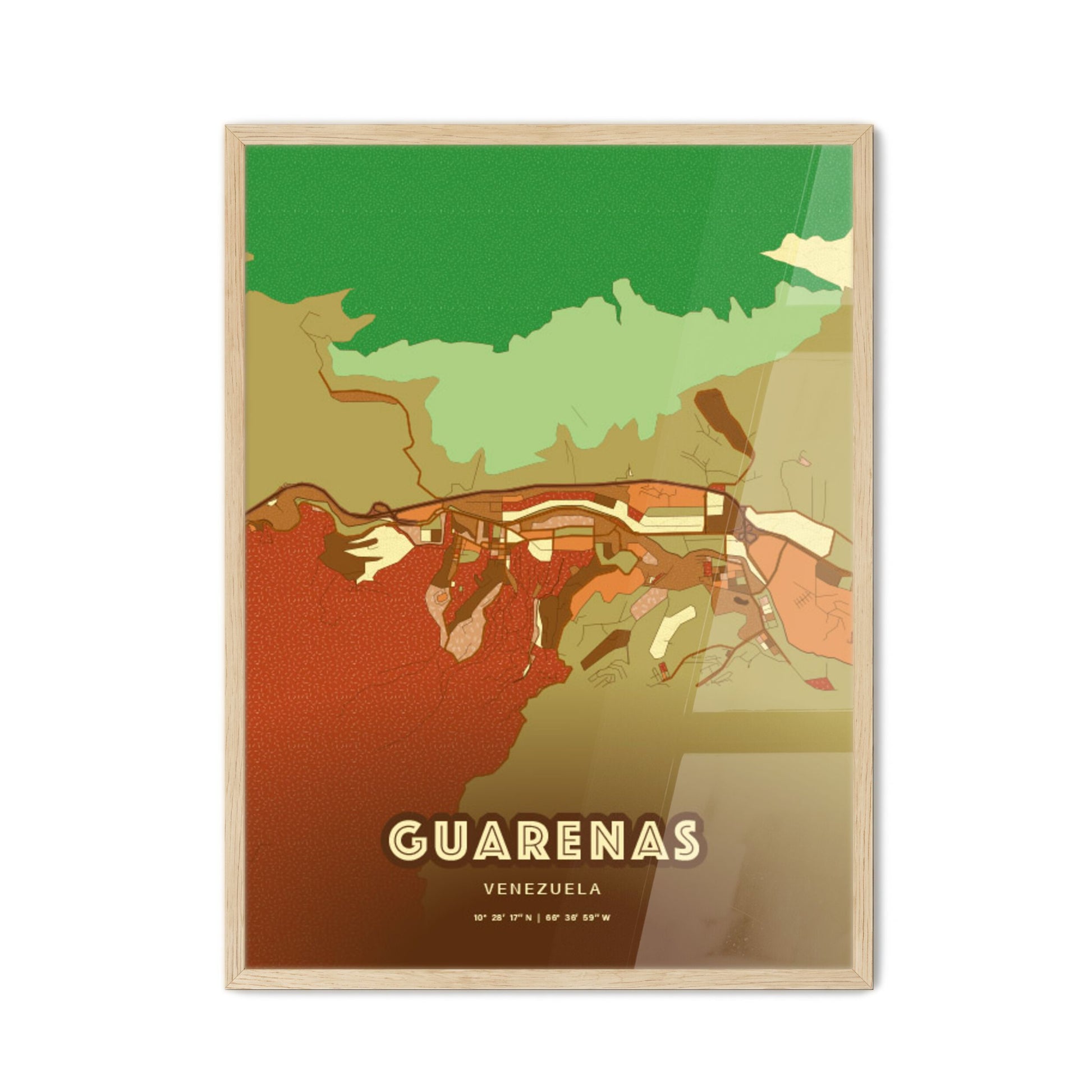 Colorful GUARENAS VENEZUELA Fine Art Map Farmhouse