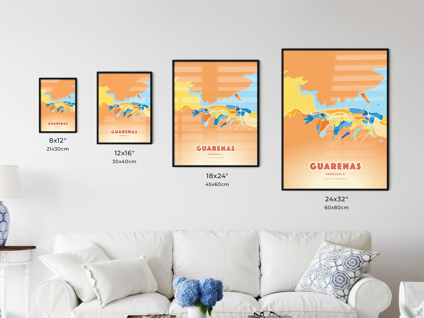 Colorful GUARENAS VENEZUELA Fine Art Map Blue Orange