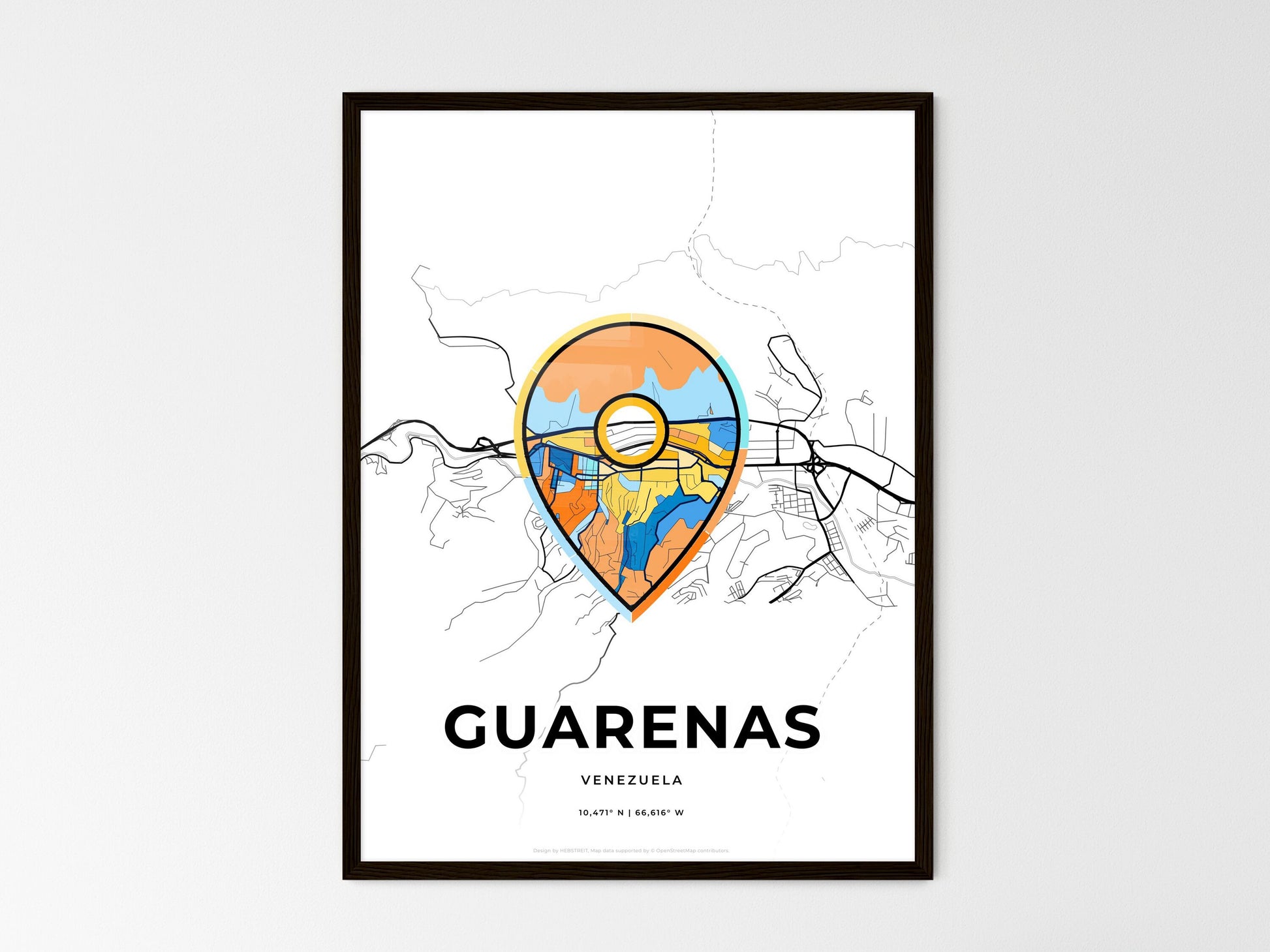 Guarenas Venezuela wedding art map with pointer icon
