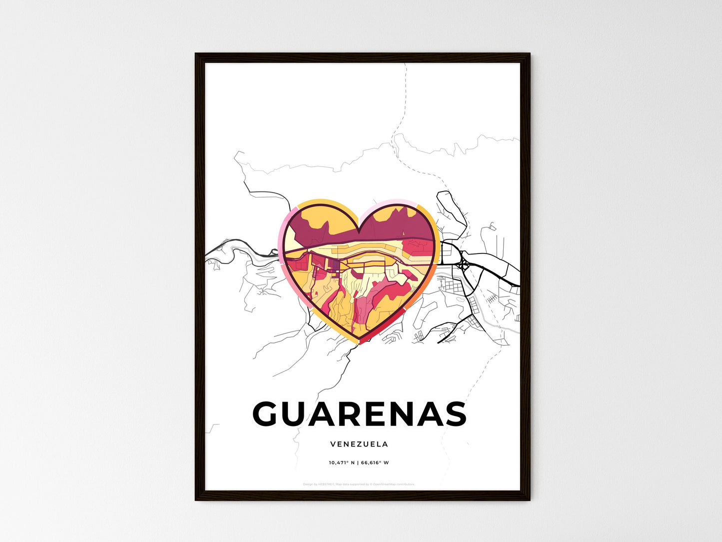 Guarenas Venezuela wedding art map with heart icon