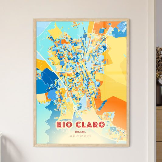 Colorful RIO CLARO BRAZIL Fine Art Map Blue Orange