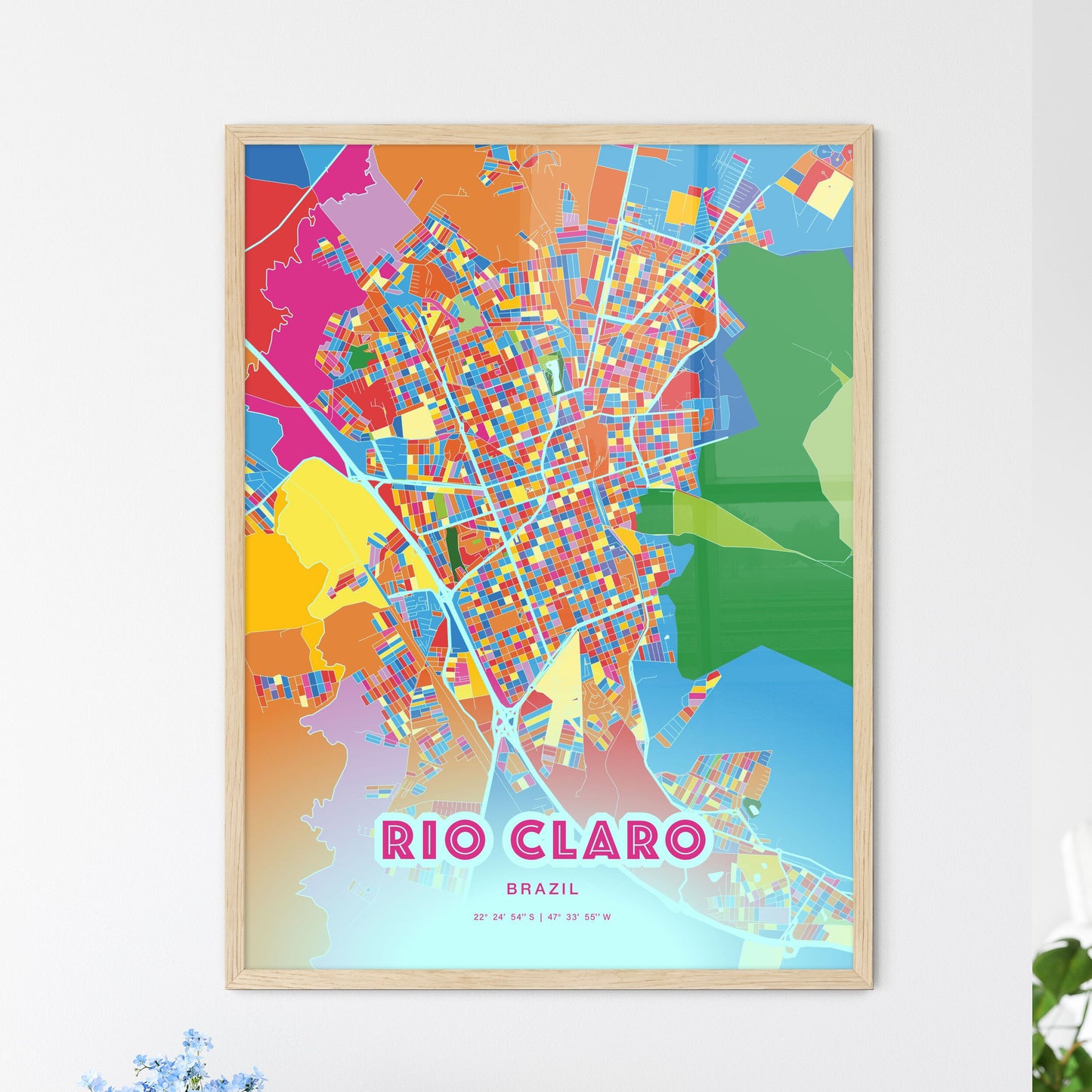 Colorful RIO CLARO BRAZIL Fine Art Map Crazy Colors
