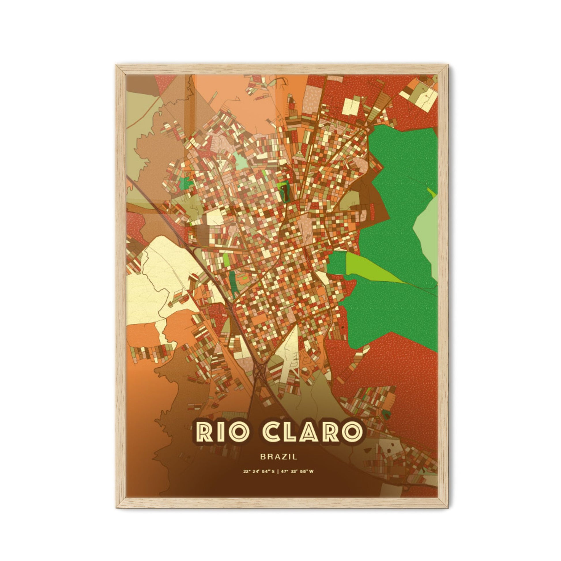 Colorful RIO CLARO BRAZIL Fine Art Map Farmhouse