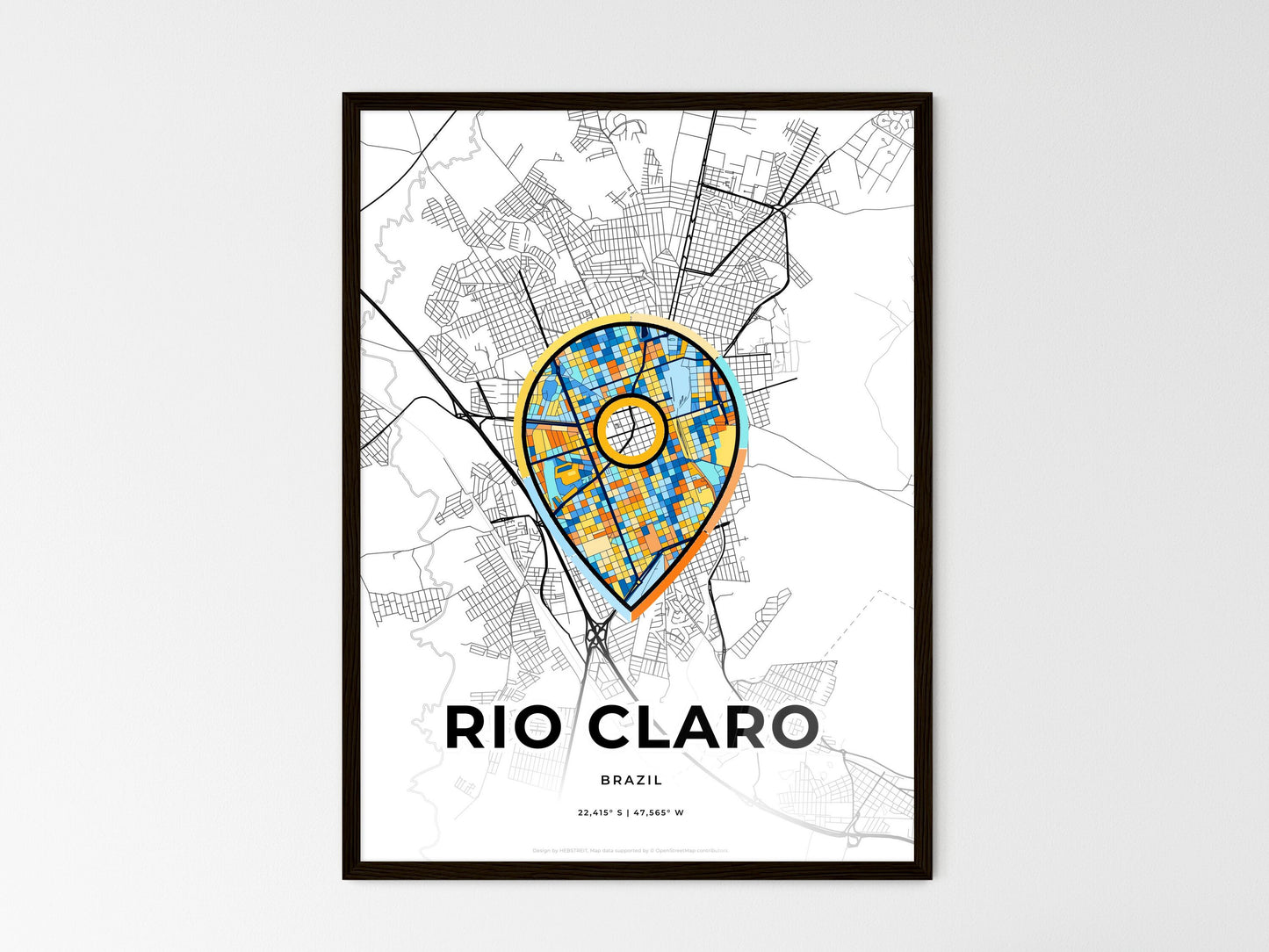 Rio Claro Brazil wedding art map with pointer icon