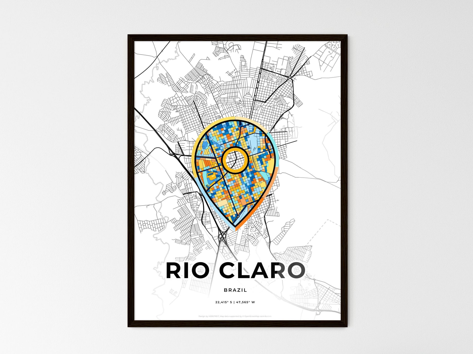 Rio Claro Brazil wedding art map with pointer icon