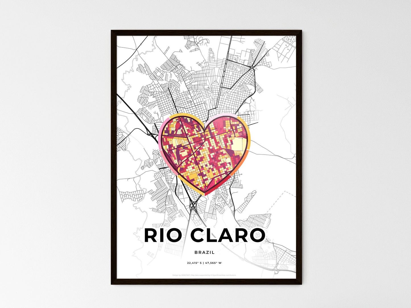 Rio Claro Brazil wedding art map with heart icon