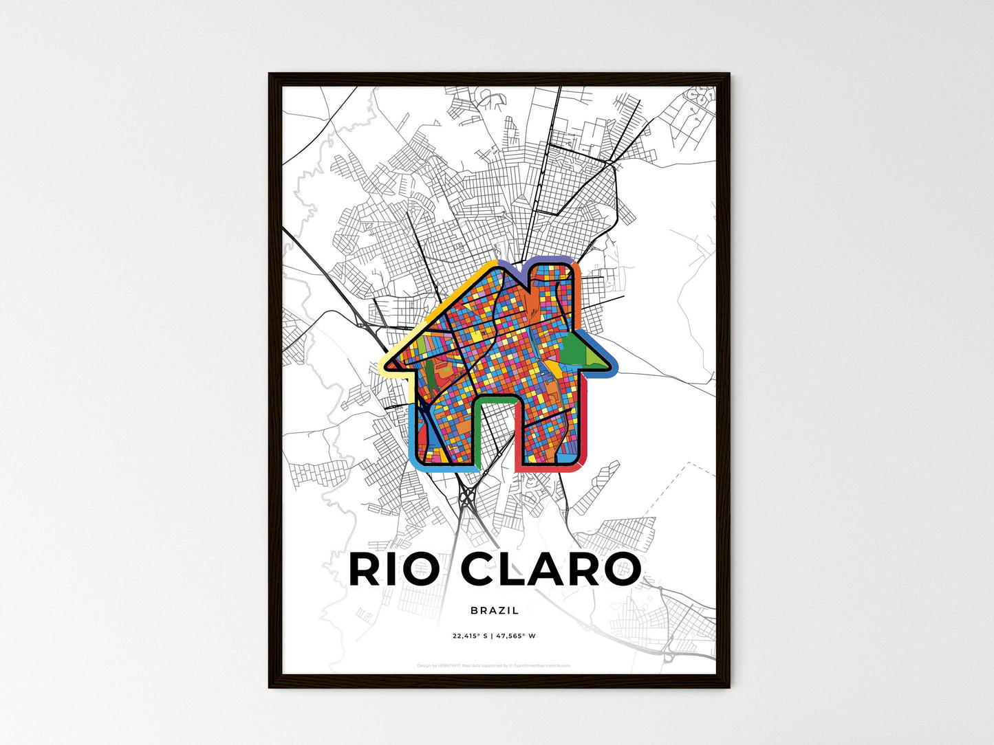 Rio Claro Brazil wedding art map with home icon