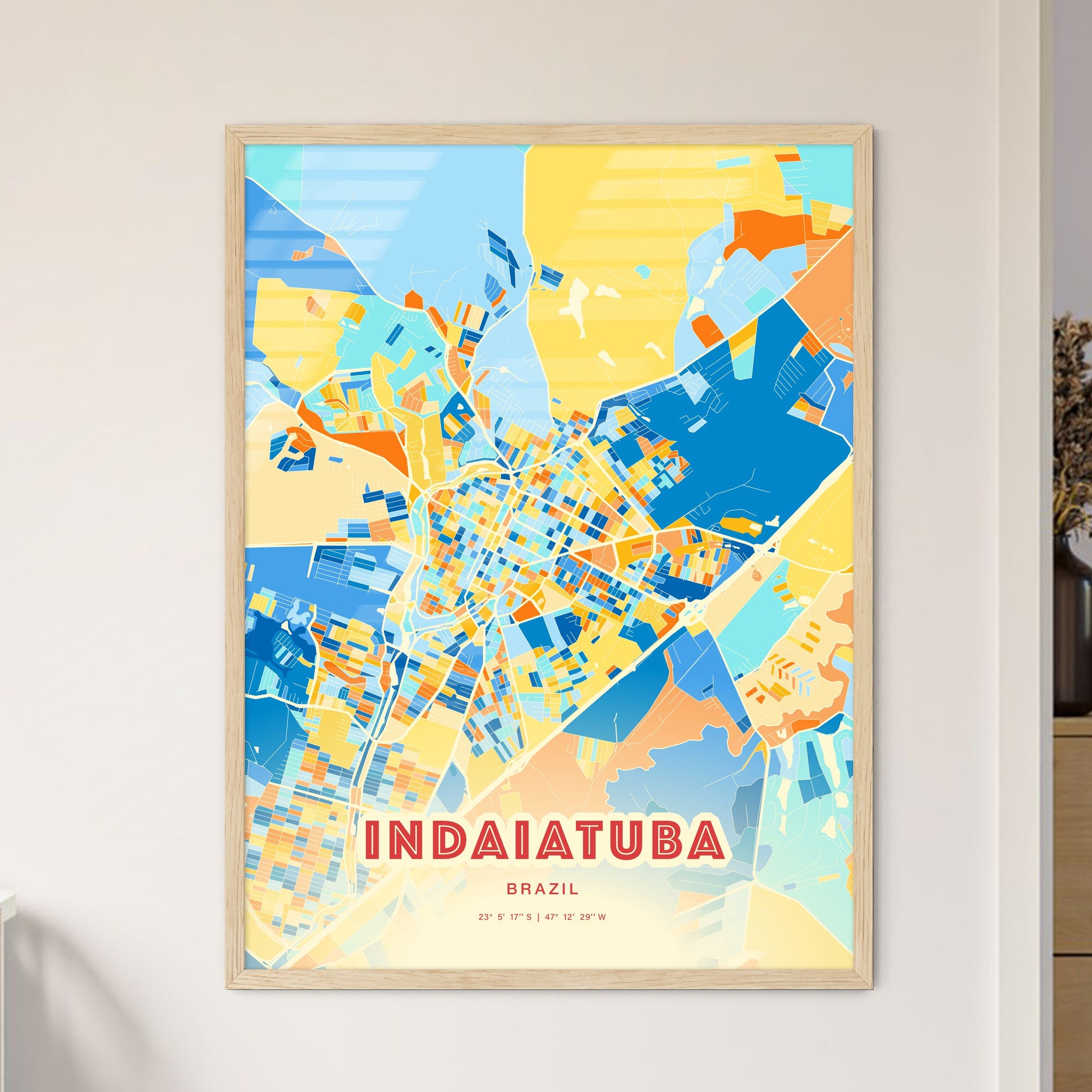 Colorful INDAIATUBA BRAZIL Fine Art Map Blue Orange