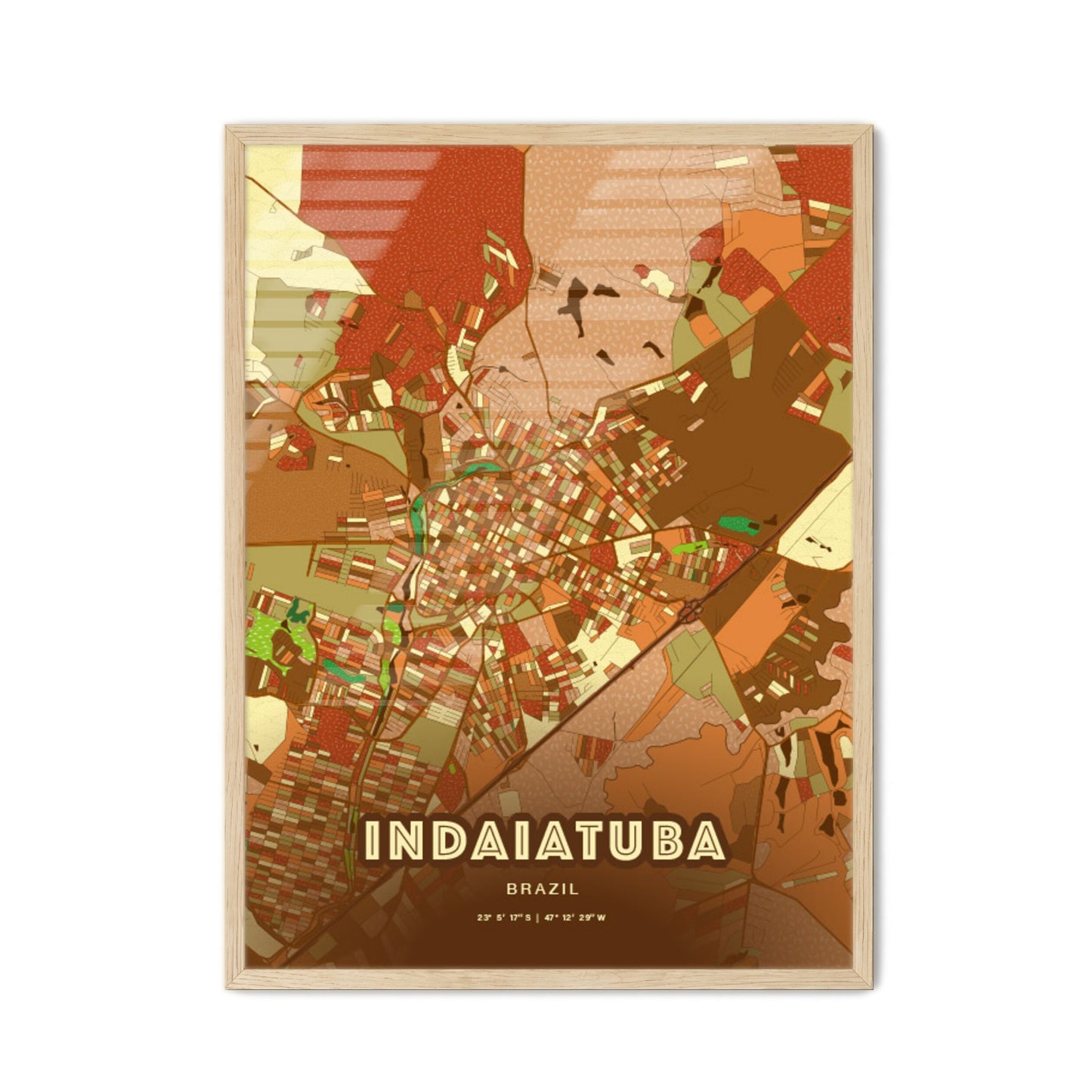 Colorful INDAIATUBA BRAZIL Fine Art Map Farmhouse