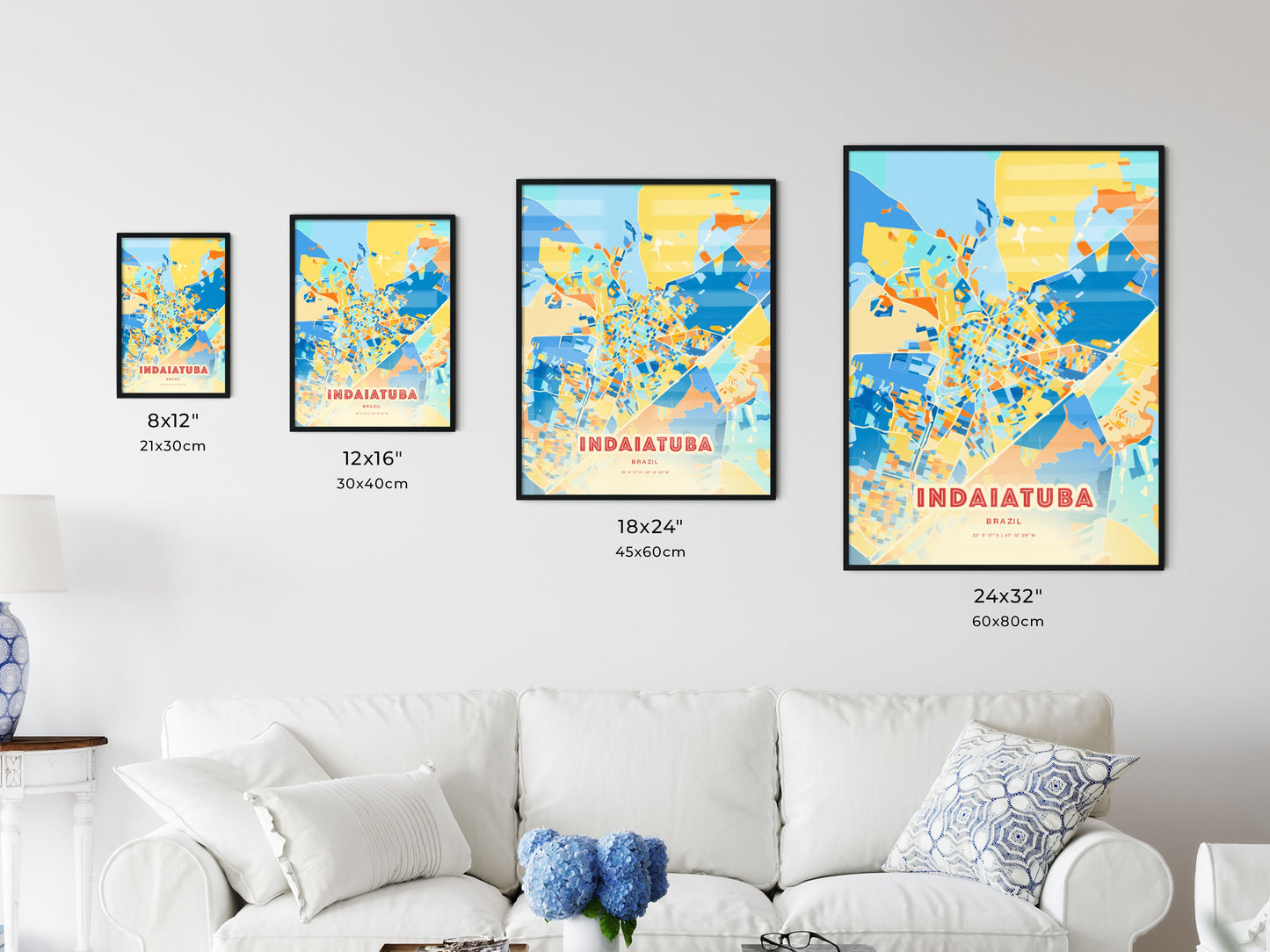 Colorful INDAIATUBA BRAZIL Fine Art Map Blue Orange