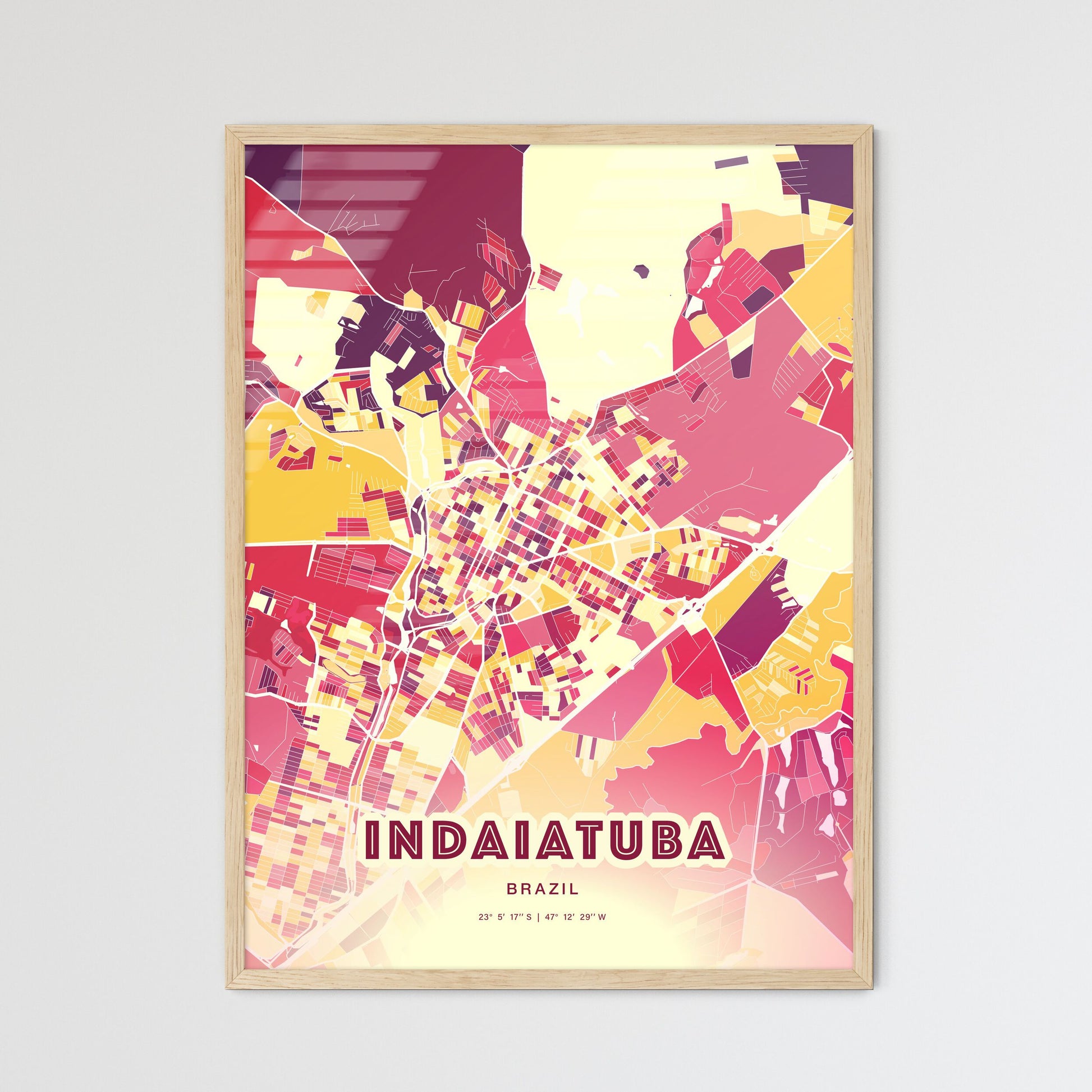 Colorful INDAIATUBA BRAZIL Fine Art Map Hot Red