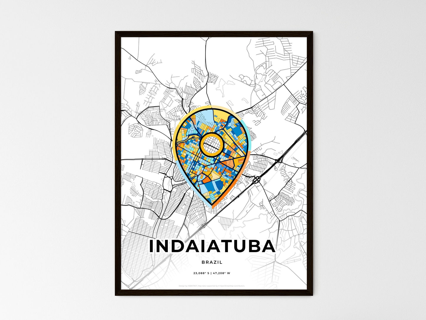 Indaiatuba Brazil wedding art map with pointer icon