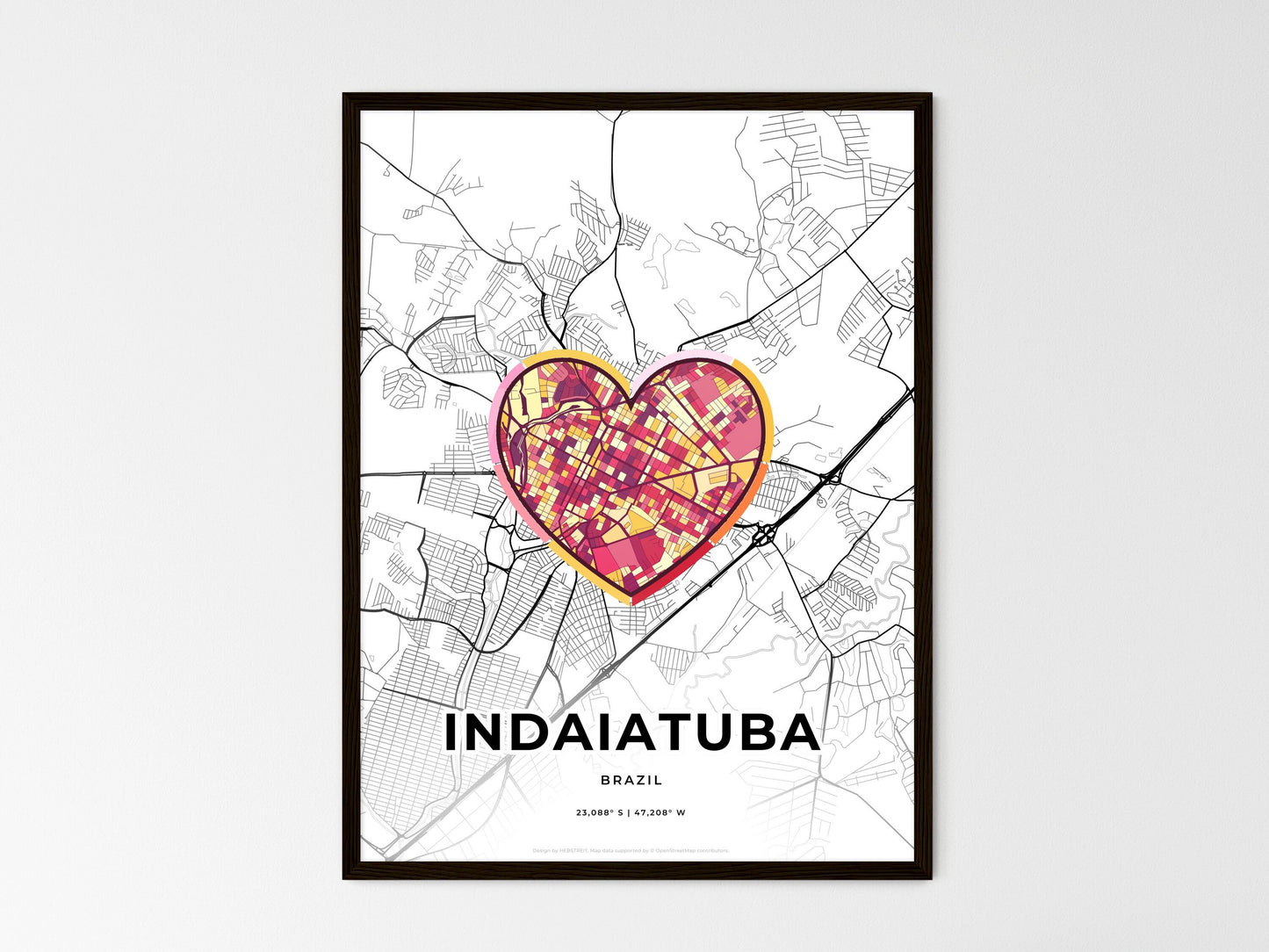 Indaiatuba Brazil wedding art map with heart icon