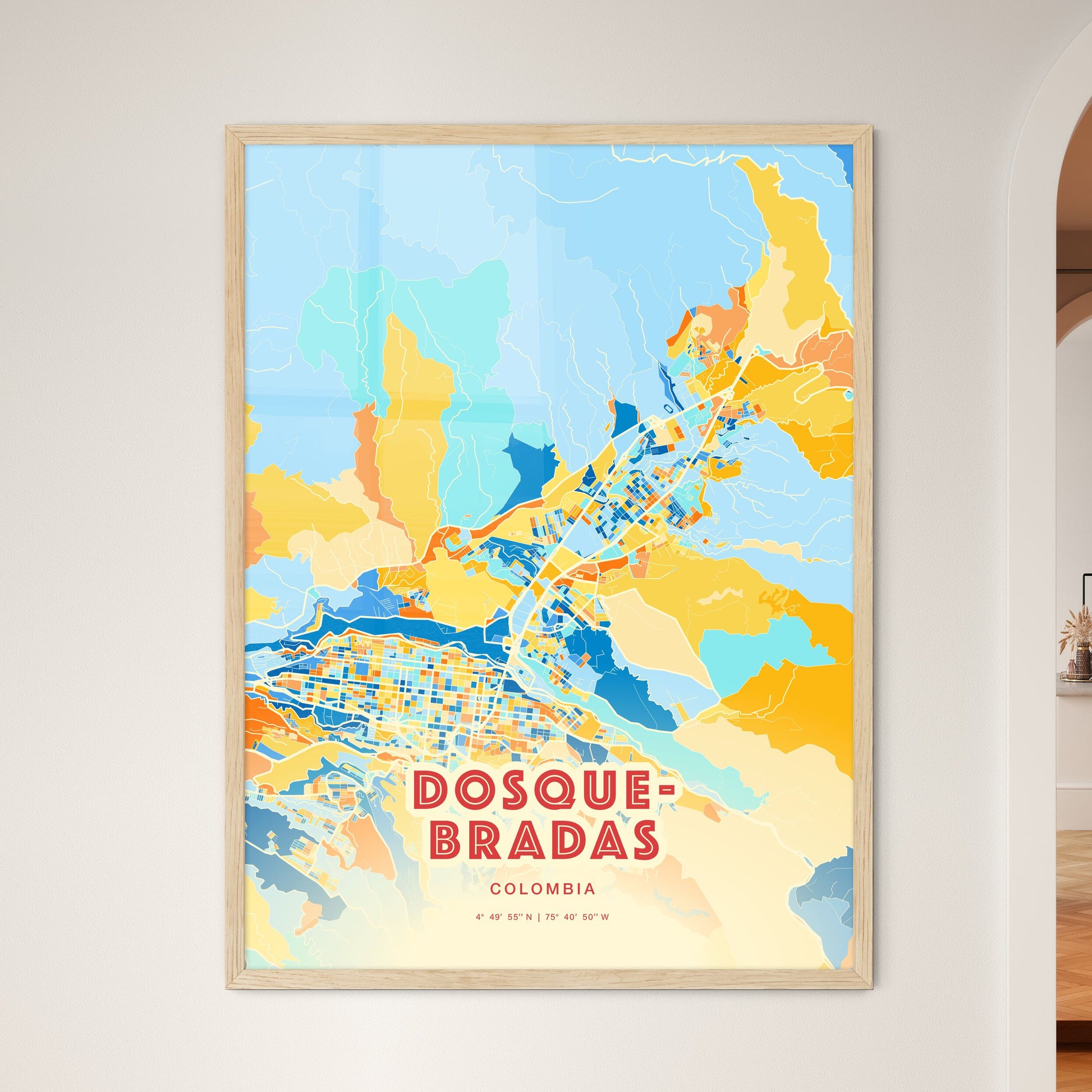 Colorful DOSQUEBRADAS COLOMBIA Fine Art Map Blue Orange