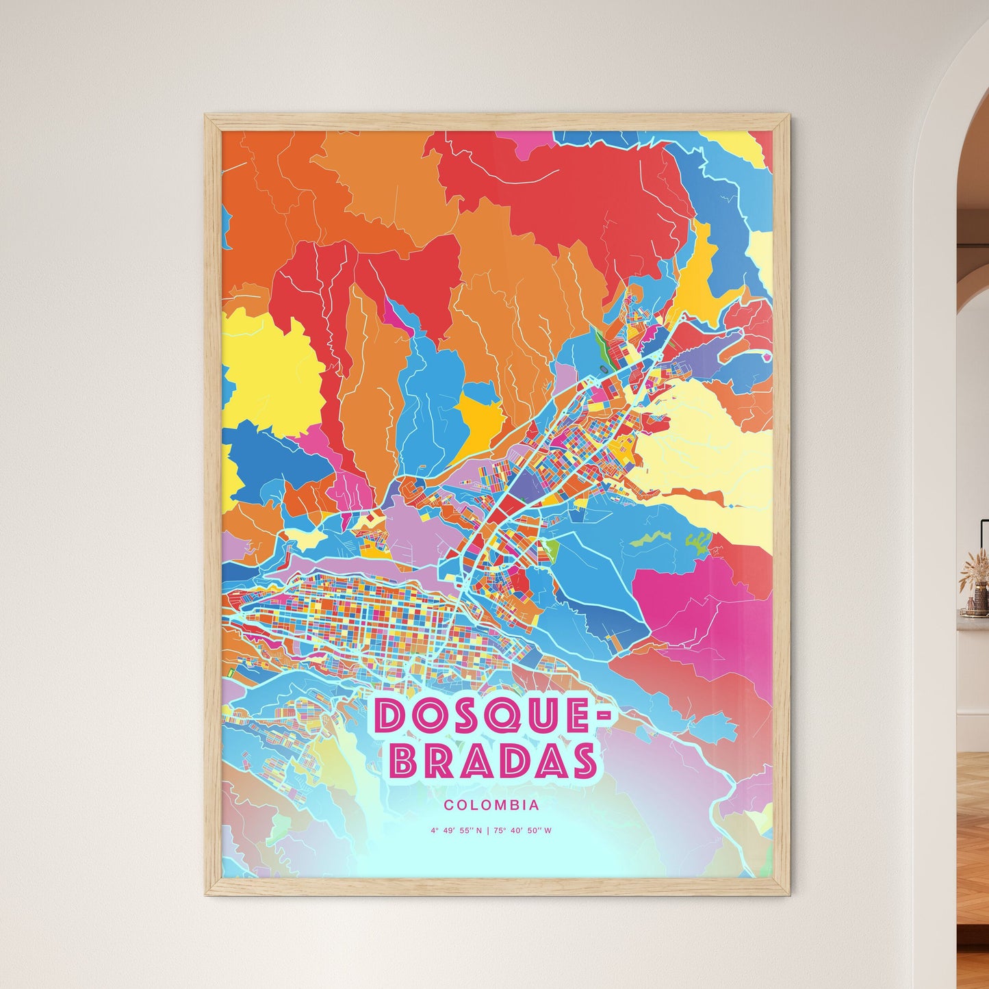 Colorful DOSQUEBRADAS COLOMBIA Fine Art Map Crazy Colors