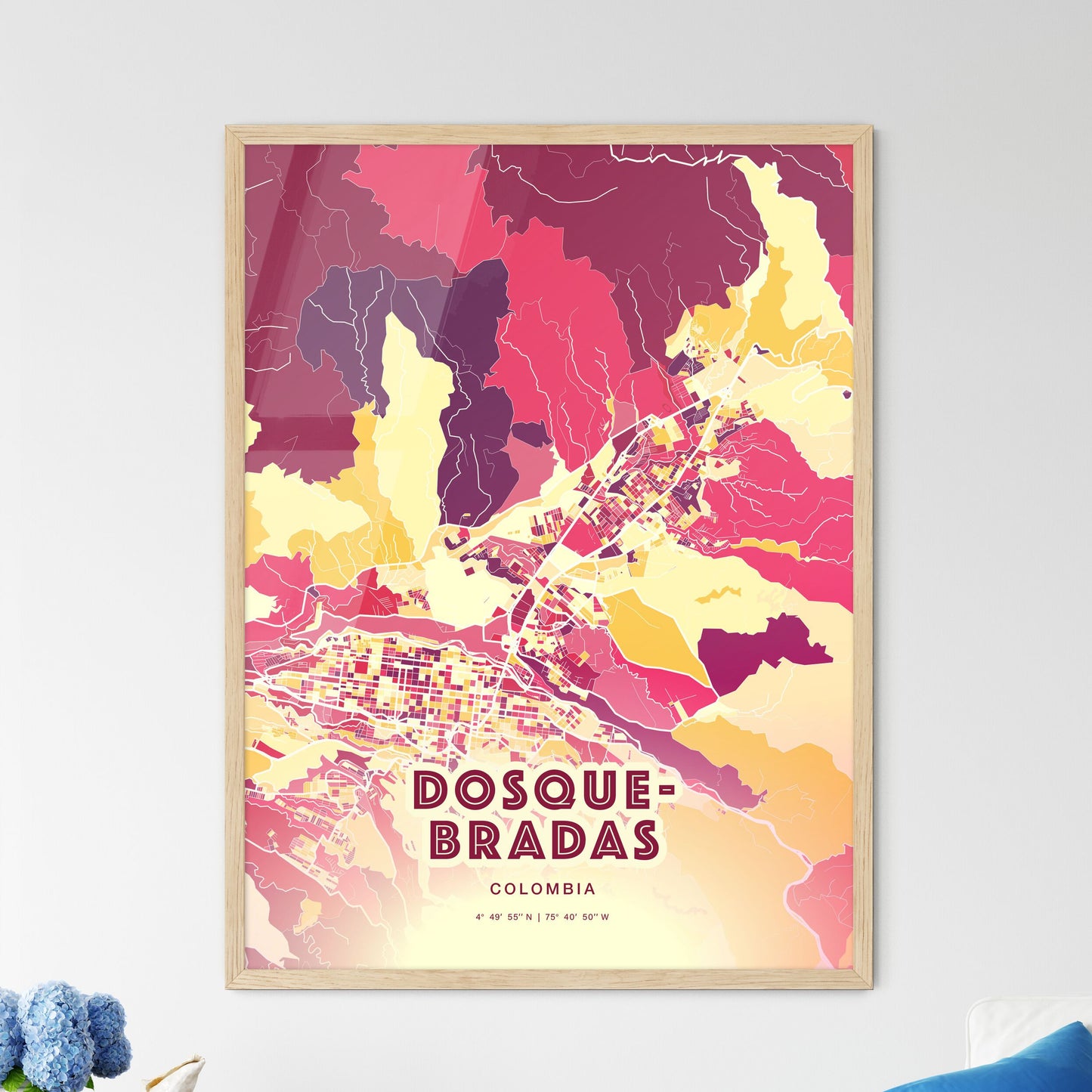 Colorful DOSQUEBRADAS COLOMBIA Fine Art Map Hot Red