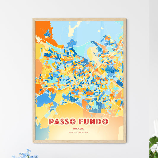 Colorful PASSO FUNDO BRAZIL Fine Art Map Blue Orange