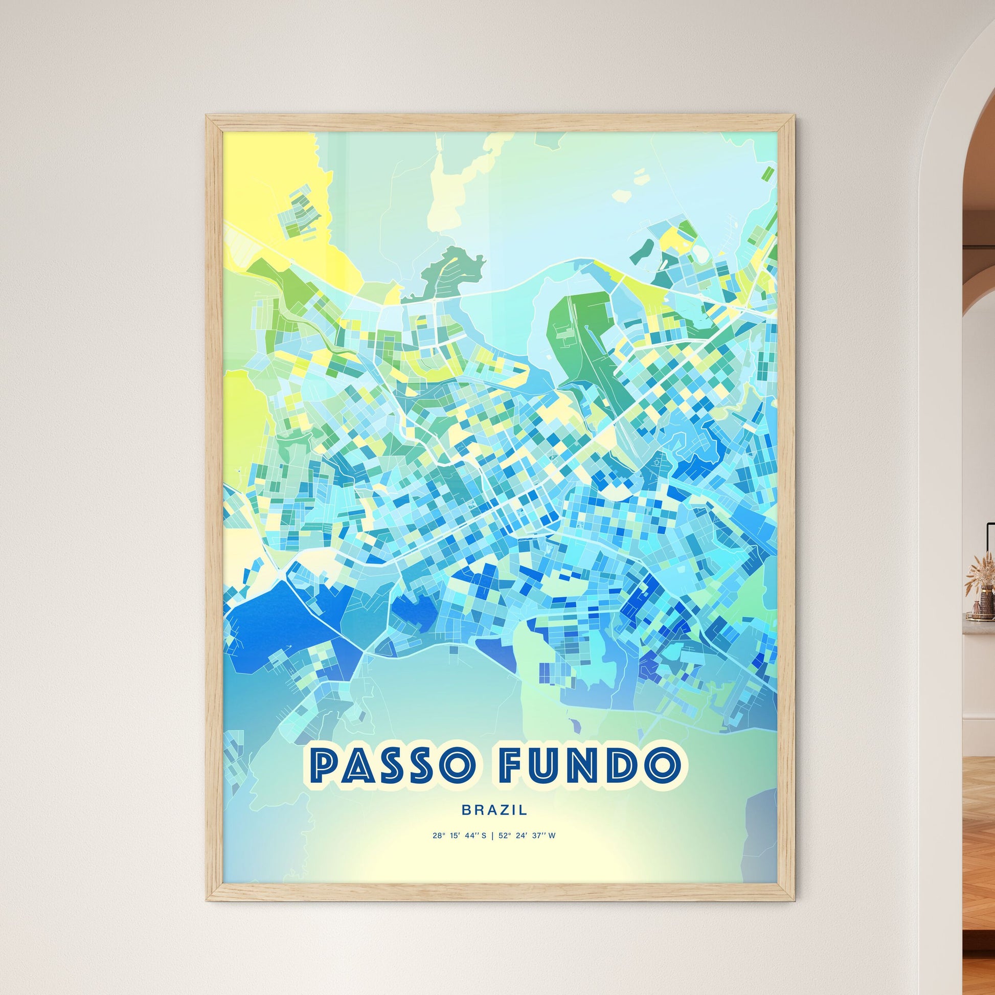 Colorful PASSO FUNDO BRAZIL Fine Art Map Cool Blue