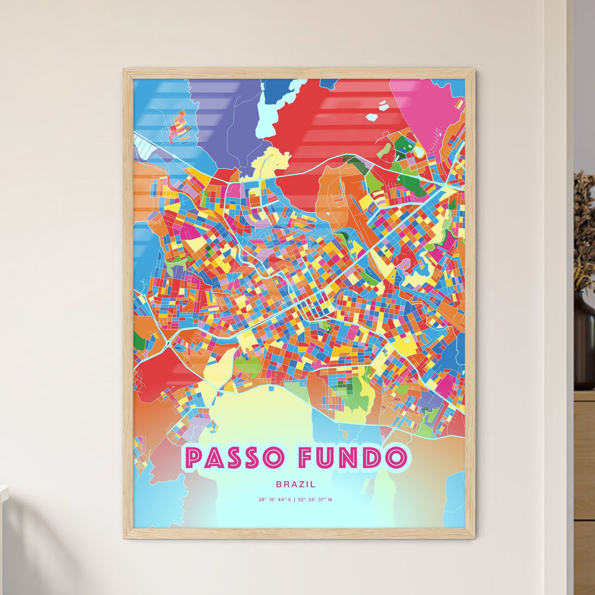 Colorful PASSO FUNDO BRAZIL Fine Art Map Crazy Colors