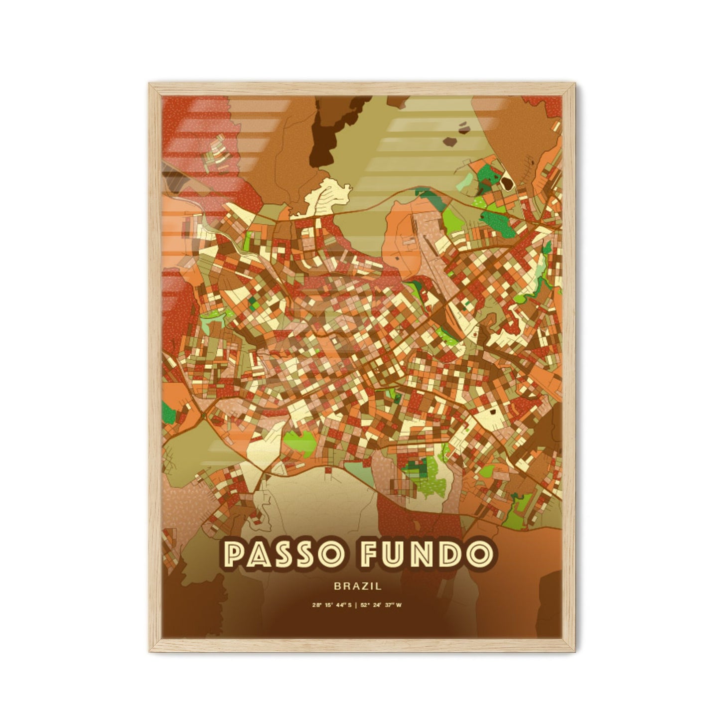 Colorful PASSO FUNDO BRAZIL Fine Art Map Farmhouse